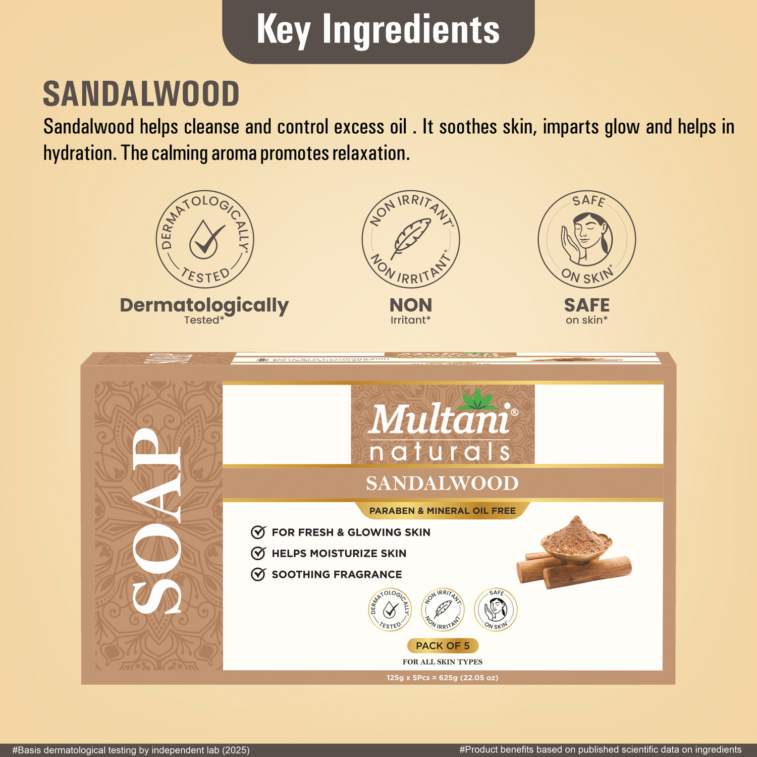 Image of Multani Natural Sandalwood Handmade Soap (Pack of 5) | Hydrates & Rejuvenates Dry Skin -