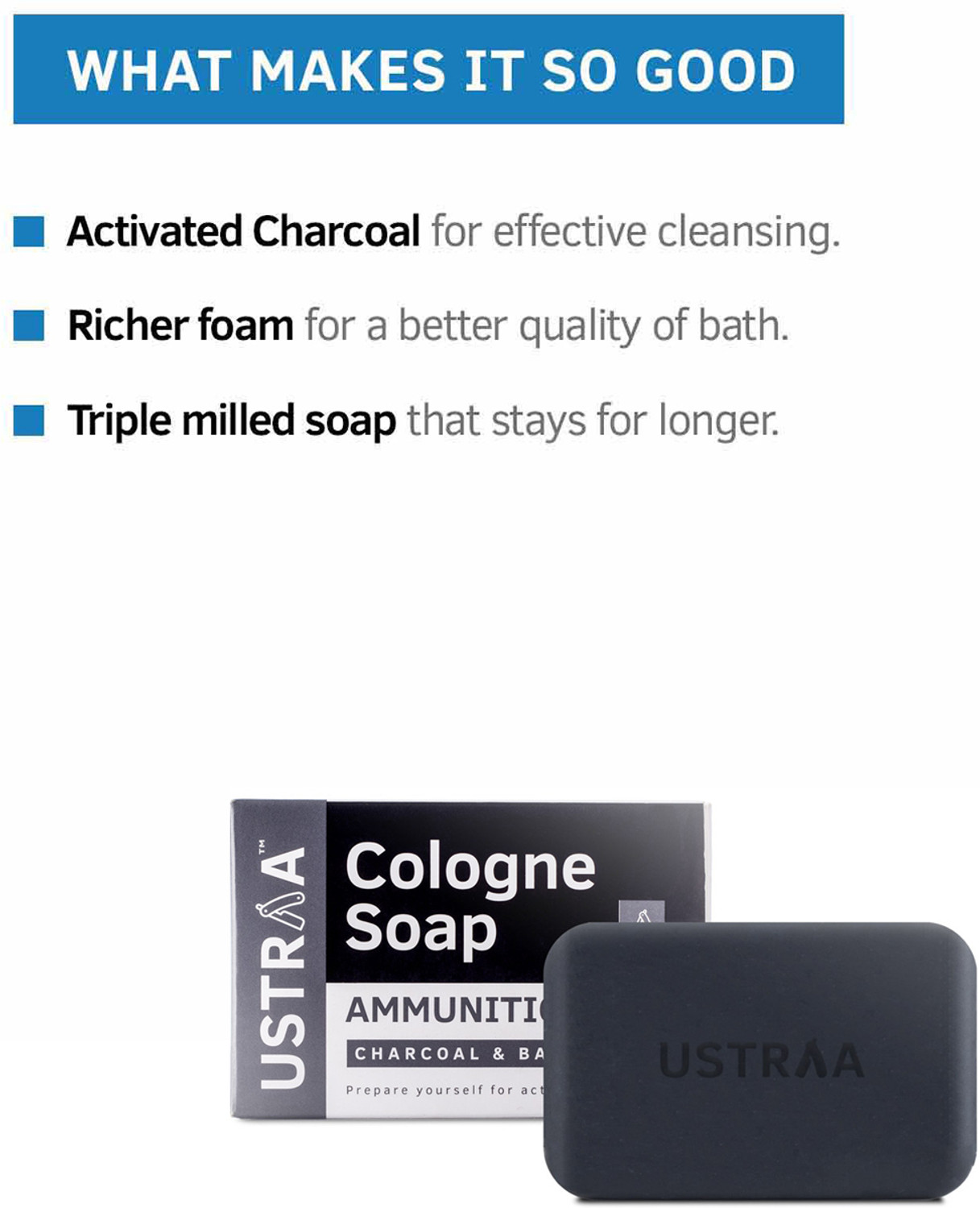 Image of USTRAA Ammunition Cologne Soap with Charcoal & Bay Leaf, Nourishing & Cleansing Soap