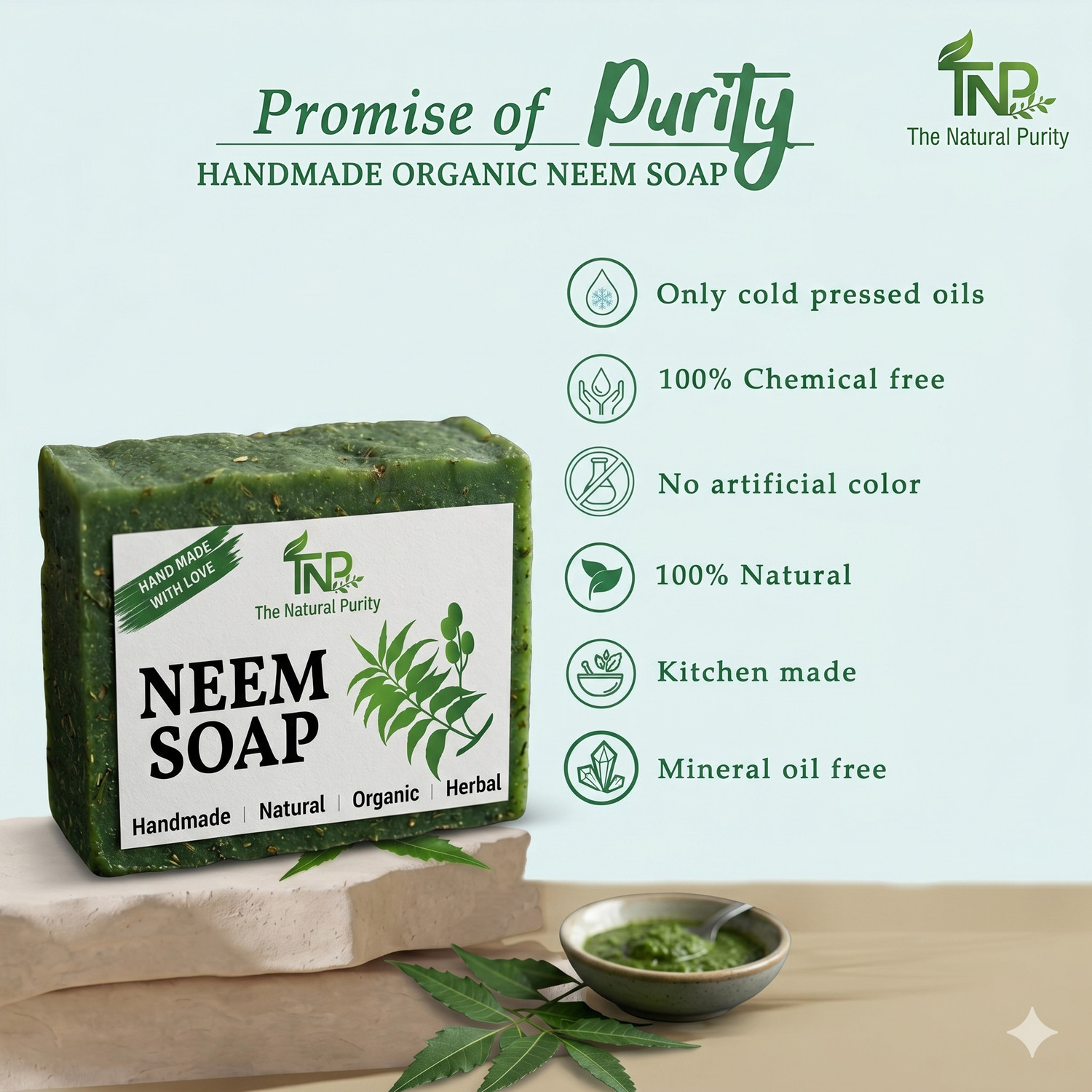 Image of The Natural Purity Natural Neem Soap | Handmade | Organic Soap