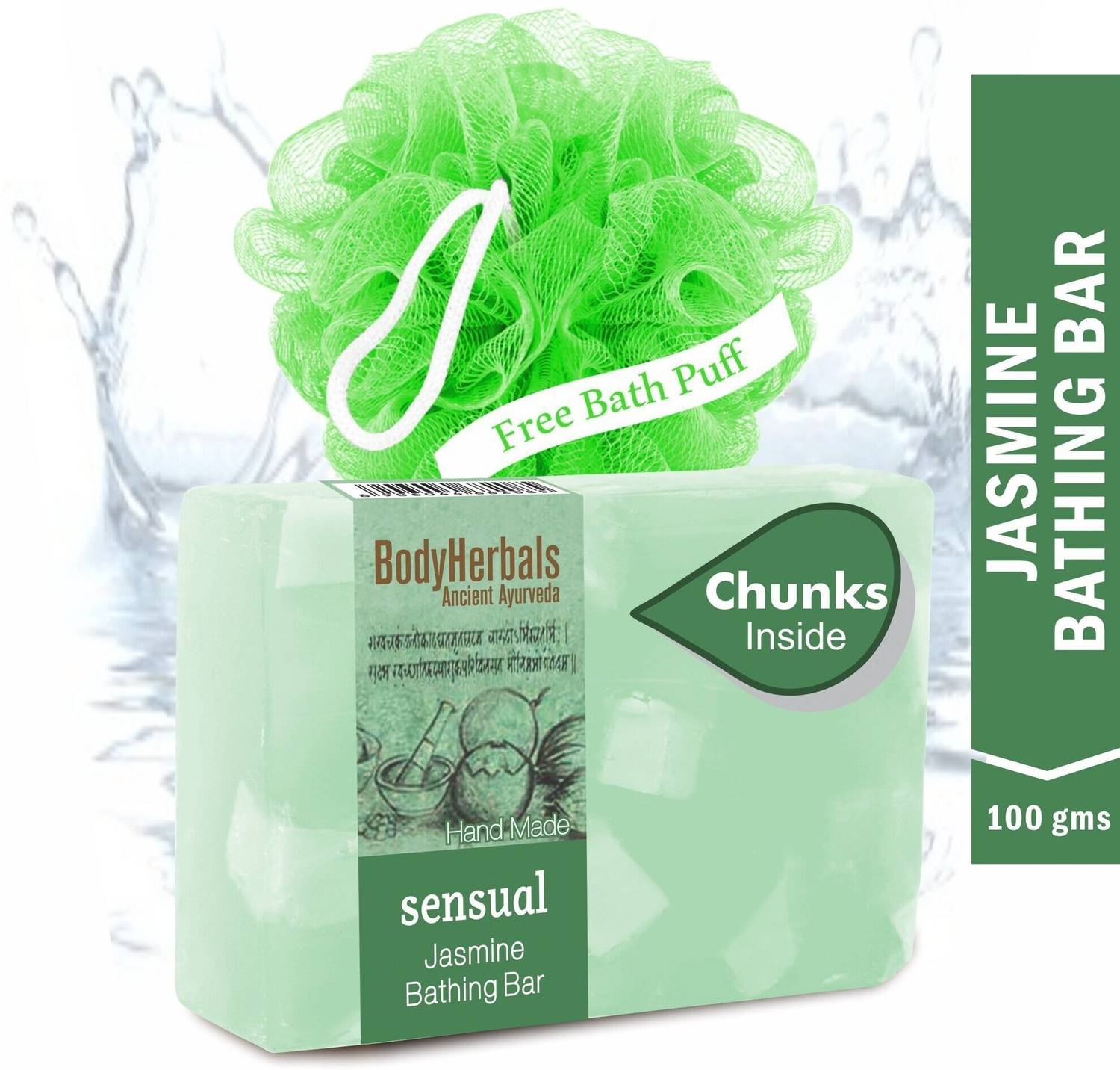 BodyHerbals Sensual Soap, Hand Made Jasmine Bathing Bar with Natural Chunks