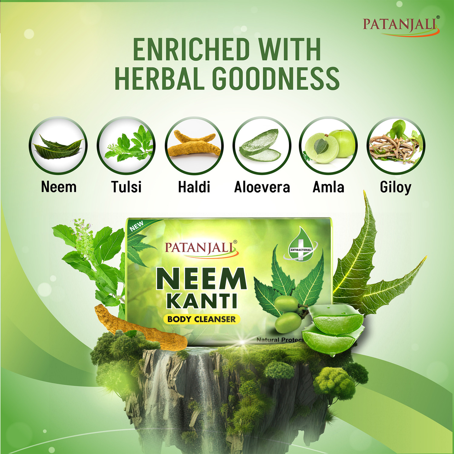 Image of PATANJALI Neem Kanti Body Cleanser for Soft Skin, Removes Dryness