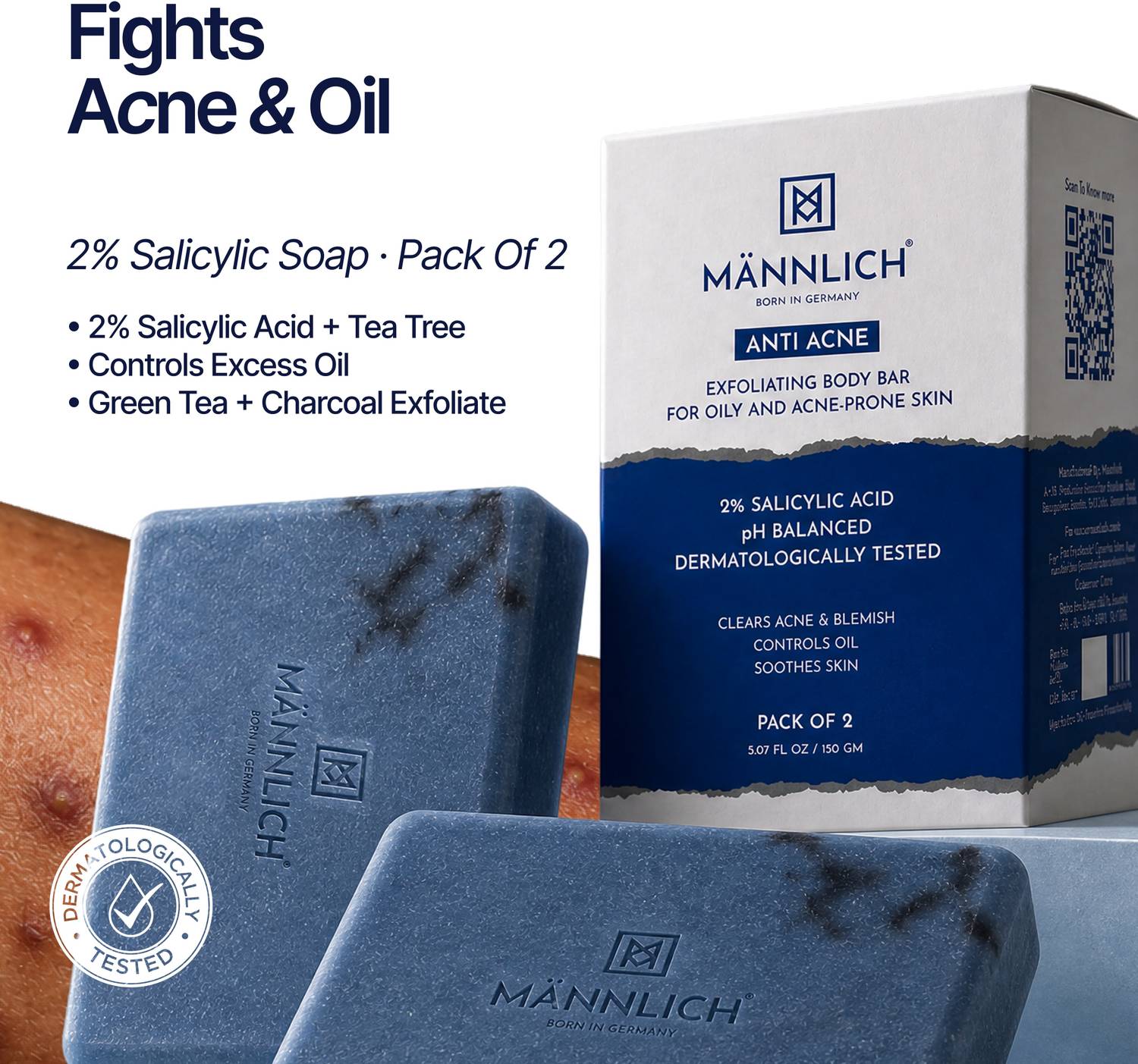 Mannlich Anti Acne Soap with Salicylic & Lactic Acid