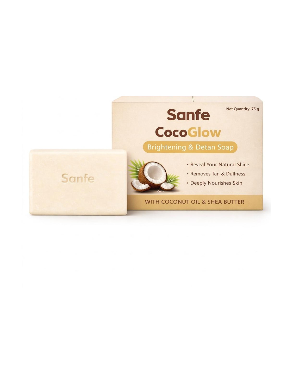 Image of Sanfe Cocoglow Brightening & Detan Soap Suitable for Face & Body