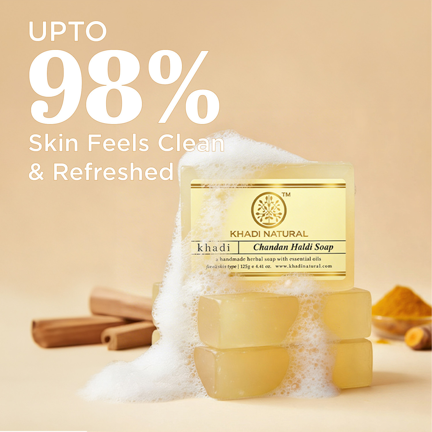 Image of KHADI NATURAL Chandan Haldi Soap for Soft Smooth Skin Pack of 3