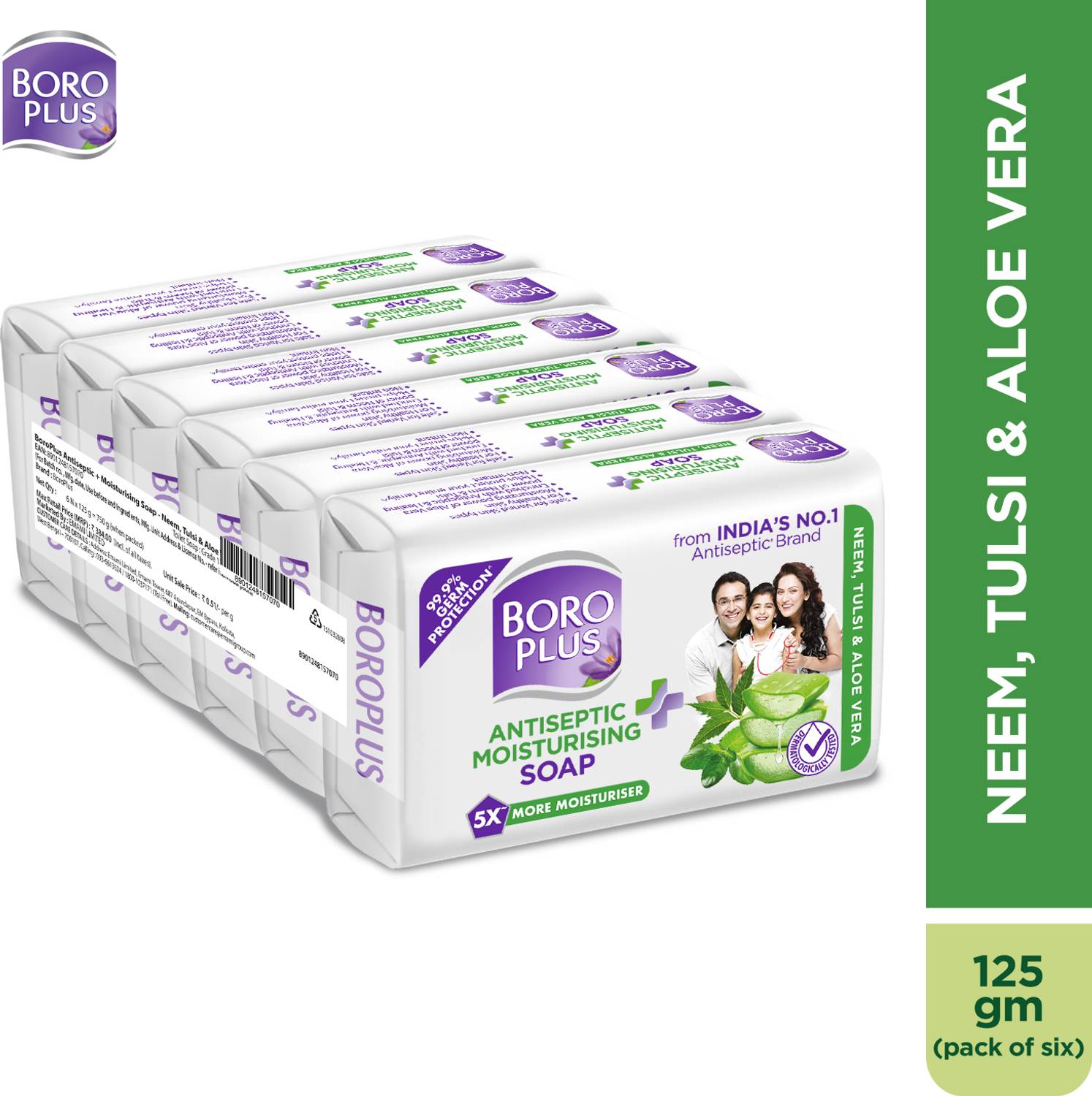 BOROPLUS Antiseptic And Moisturising Toilet Soap With Aloe Vera,Neem And Tulsi | 125GEach