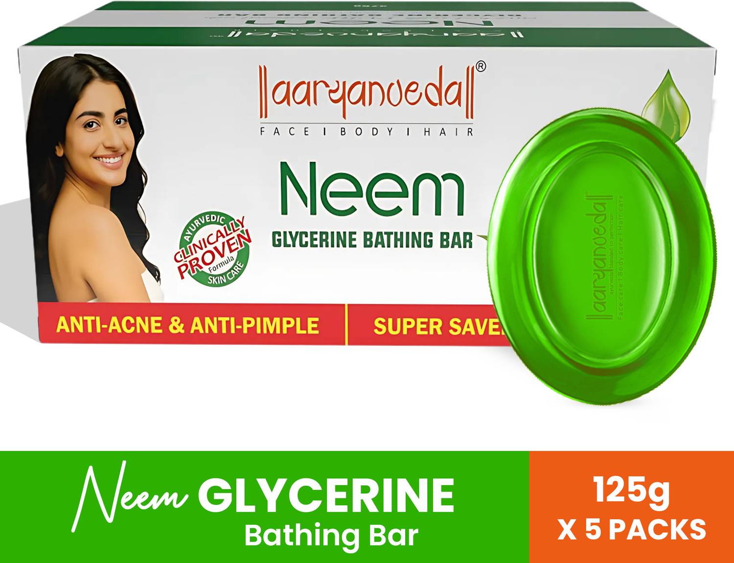 Aaryanveda Neem Glycerine Bathing Bar Natural Antibacterial Moist