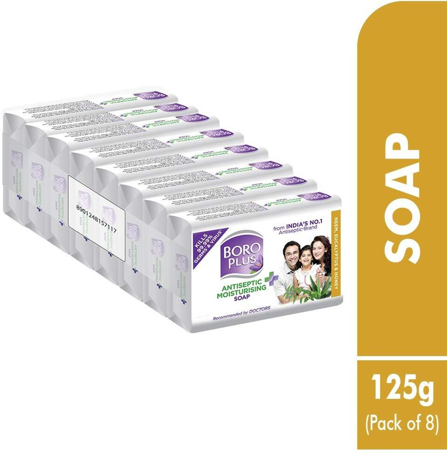 Image of BOROPLUS Antiseptic & Moisturising Soap With Neem & Honey| 125GEach (8 x 125 g) SET OF 1