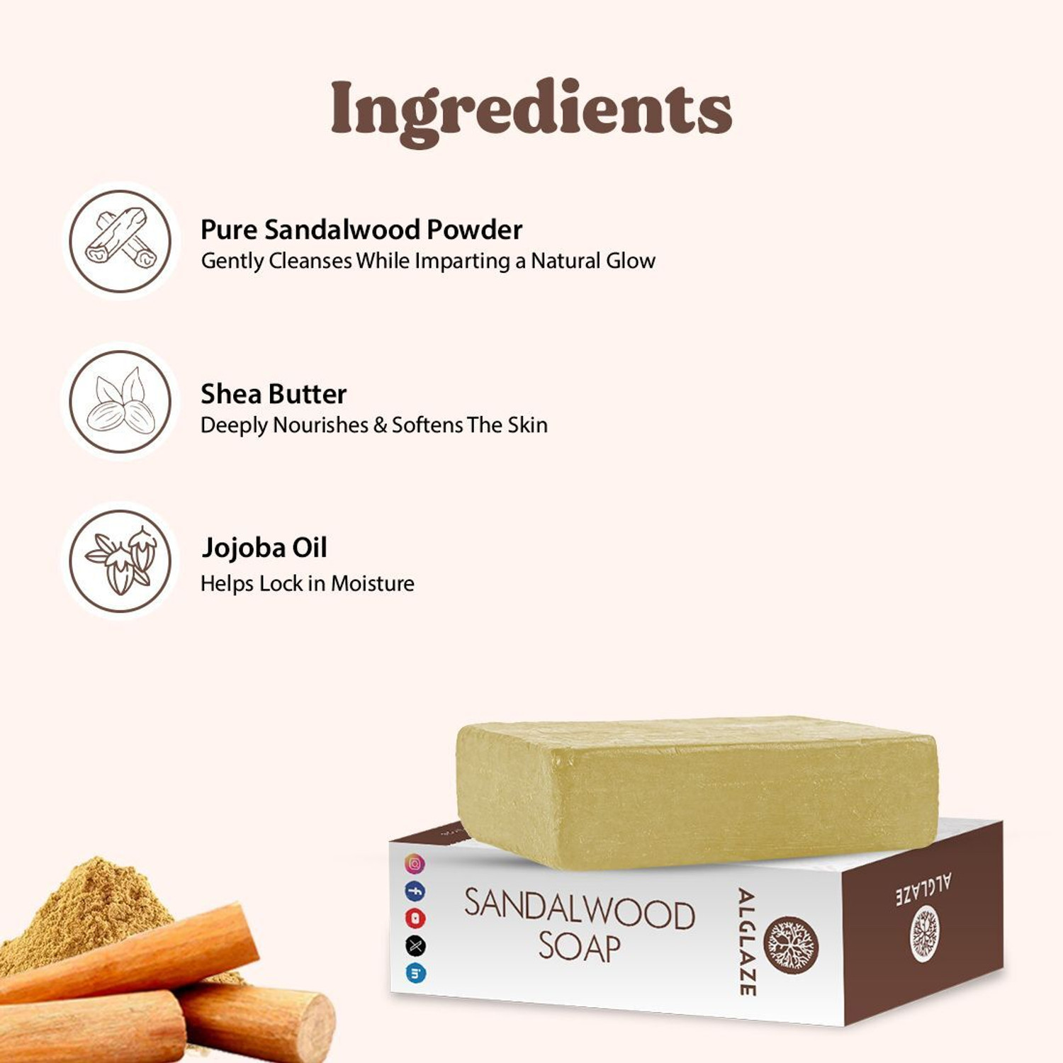 Image of Alglaze Sandalwood Soap Shea Butter &Jojoba Oil | Softens, Nourishes & Adds Natural Glow