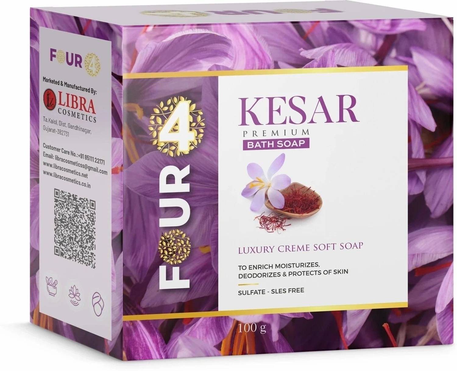 4FOUR Kesar Skin Soap - Used for Remove Black dots , Pimples