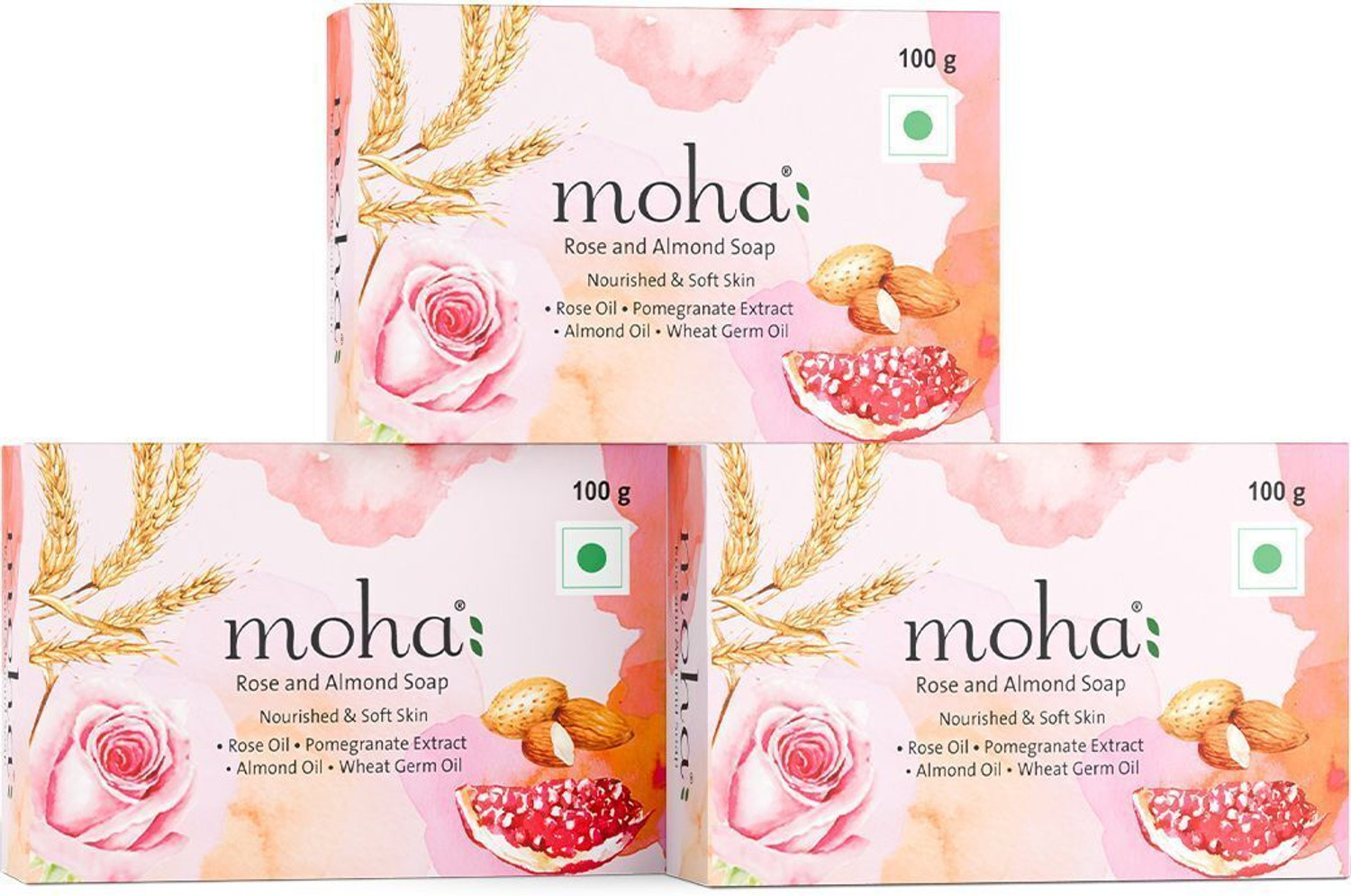 Image of MOHA Rose & Almond Bathing Soap for Women & Men | Gently Exfoliates & Hydrates Skin