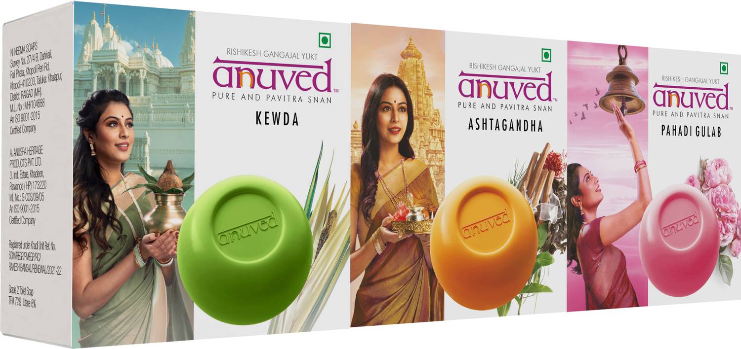 Anuved Fragrance Combo pack of 3 Herbal Soaps (125Gm Each) - Kewda, Astagandha, Pahadi Gulab