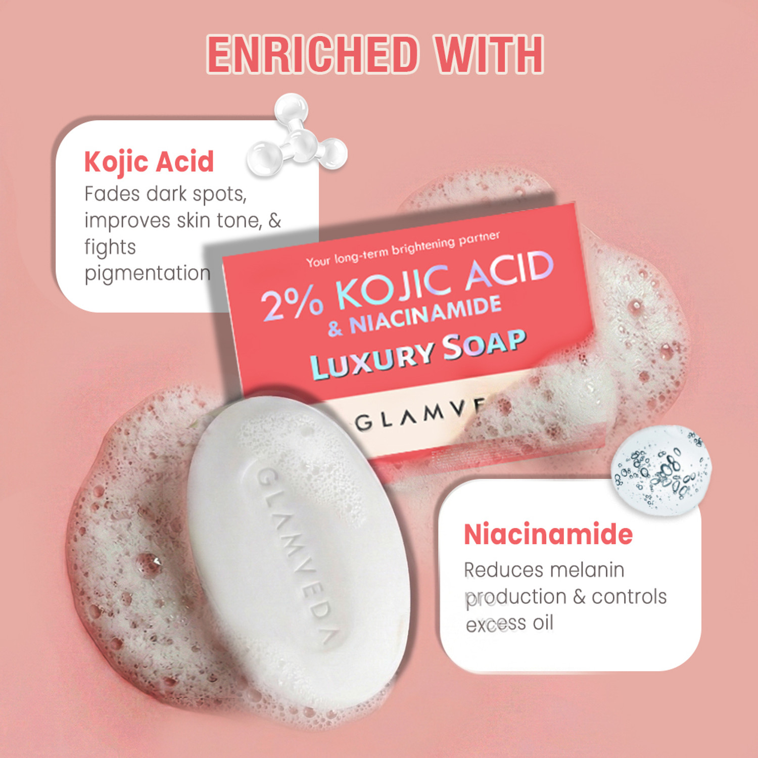 Image of GLAMVEDA 2% Kojic Acid Skin Lightening Soap with Niacinamide | For Dark Spots