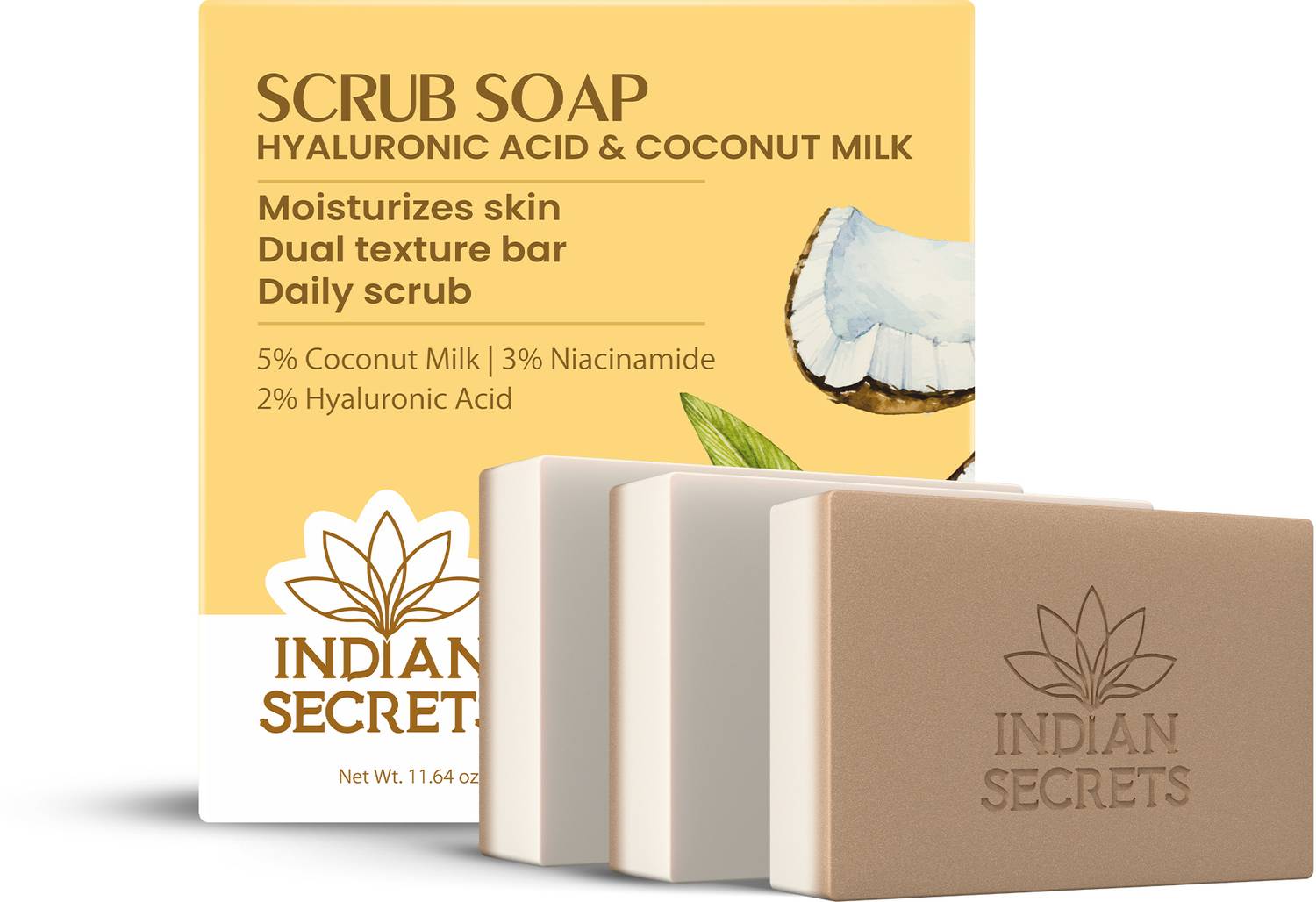 Indian Secrets Hyaluronic Acid & Coconut Milk Scrub Soap (Pack of