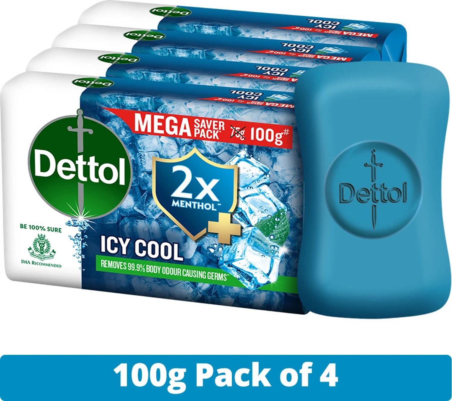 Image of Dettol Icy Cool Bathing Soap Bar With 2x Menthol (case pack)