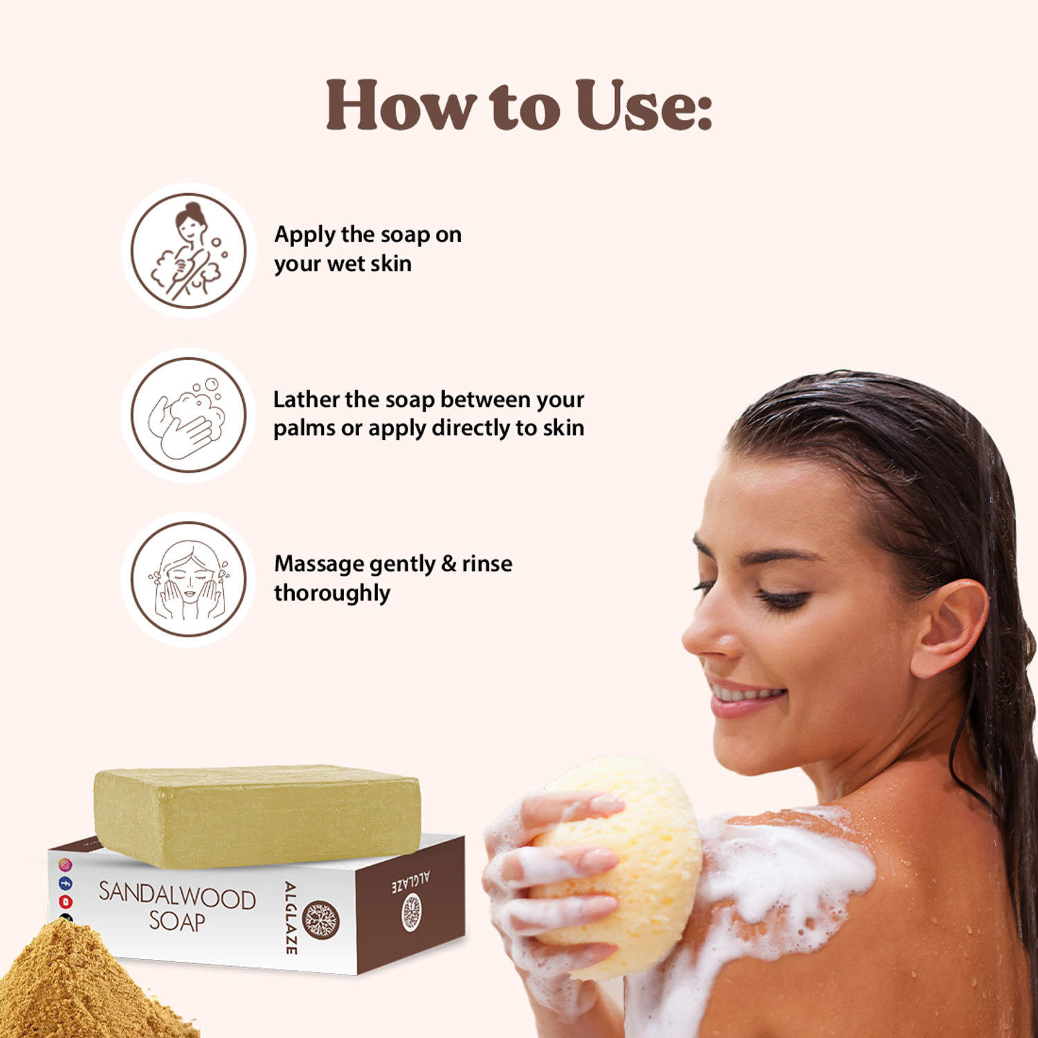 Image of Alglaze Sandalwood Soap With Shea Butter & Jojoba Oil- 100 g