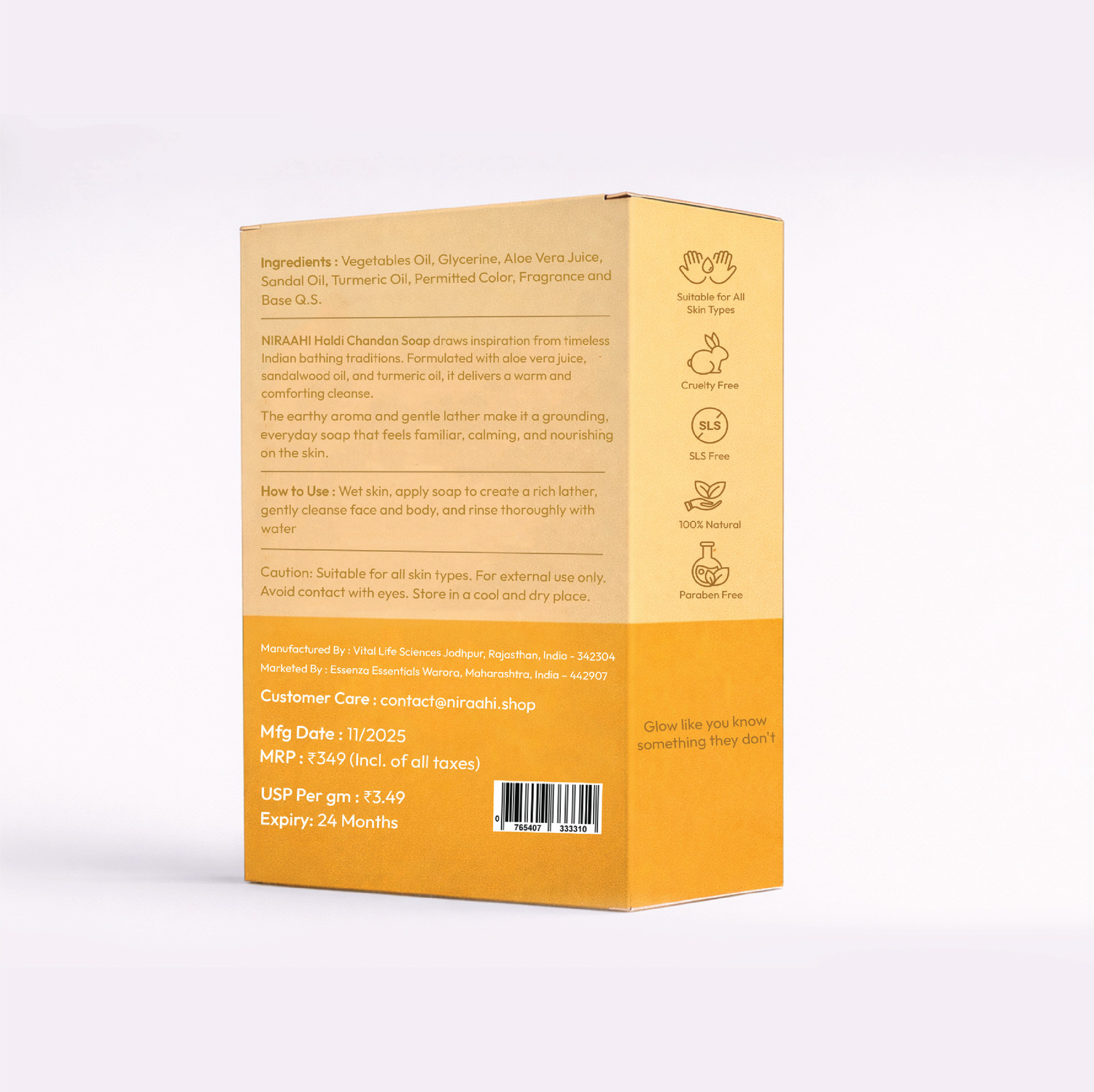 Image of Niraahi Haldi Chandan Bathing Soap 100g | Herbal Bath Bar for Daily Use for Men & Women