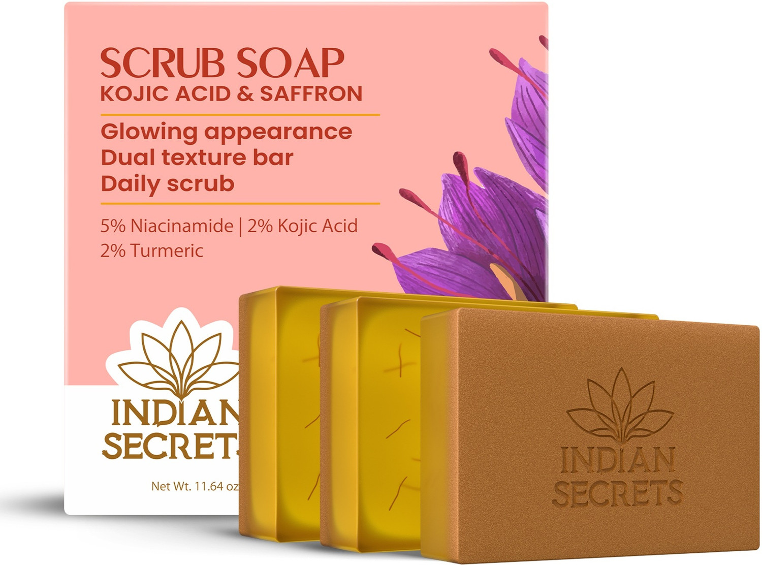Indian Secrets Kojic Acid & Saffron Scrub Soap (Pack of 3)
