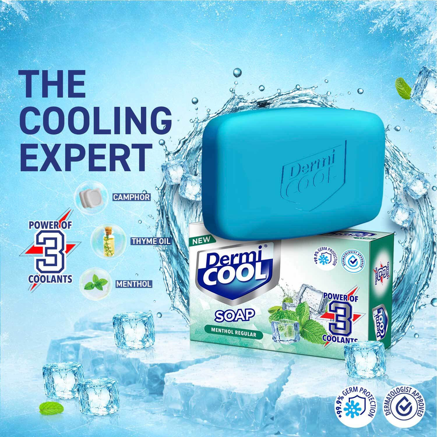 Image of Dermicool Soap With The Power Of 3 Coolants | 125 GM Each | Pack of 4