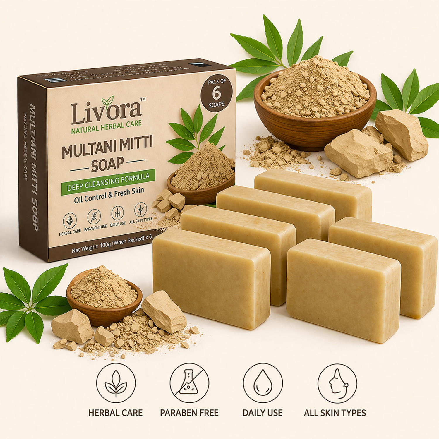 Image of Liv'ora Liv'ora Herbal Multani Mitti Bath Soap