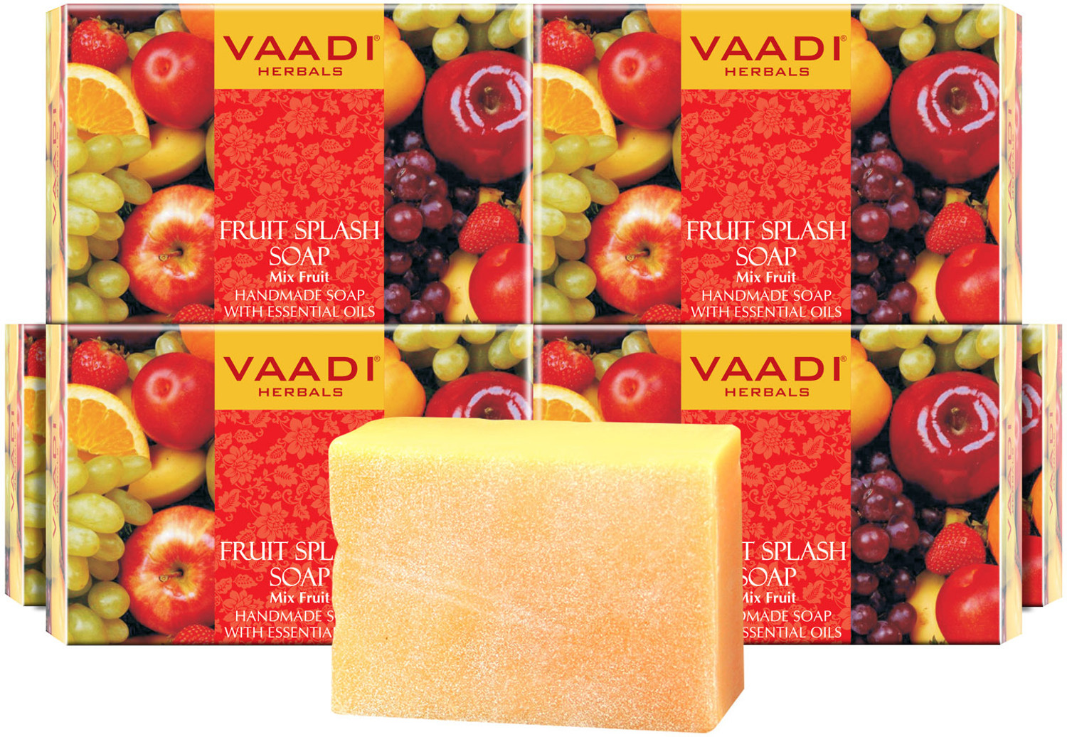 Image of vaadi Herbals Fruit Splash Soap With Extracts of Orange Peach G.Apple Lemon(75gms x 6)