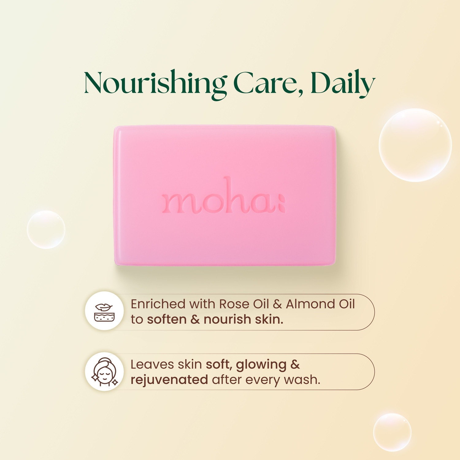 Image of MOHA Rose & Almond Bathing Soap for Women & Men | Gently Exfoliates & Hydrates Skin