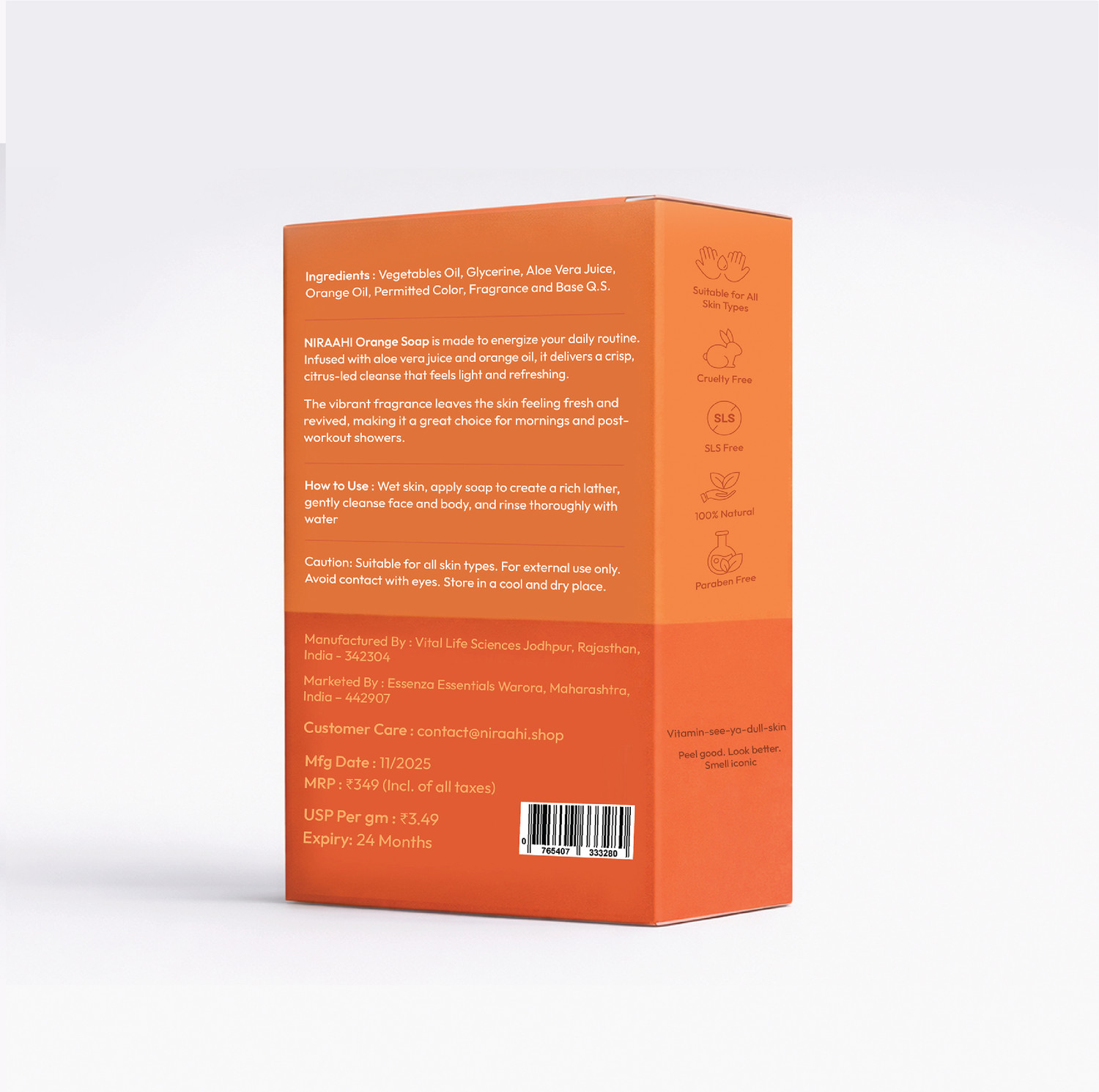 Image of Niraahi Orange Bathing Soap 100g | Energizing Fresh Bath Bar for Men & Women