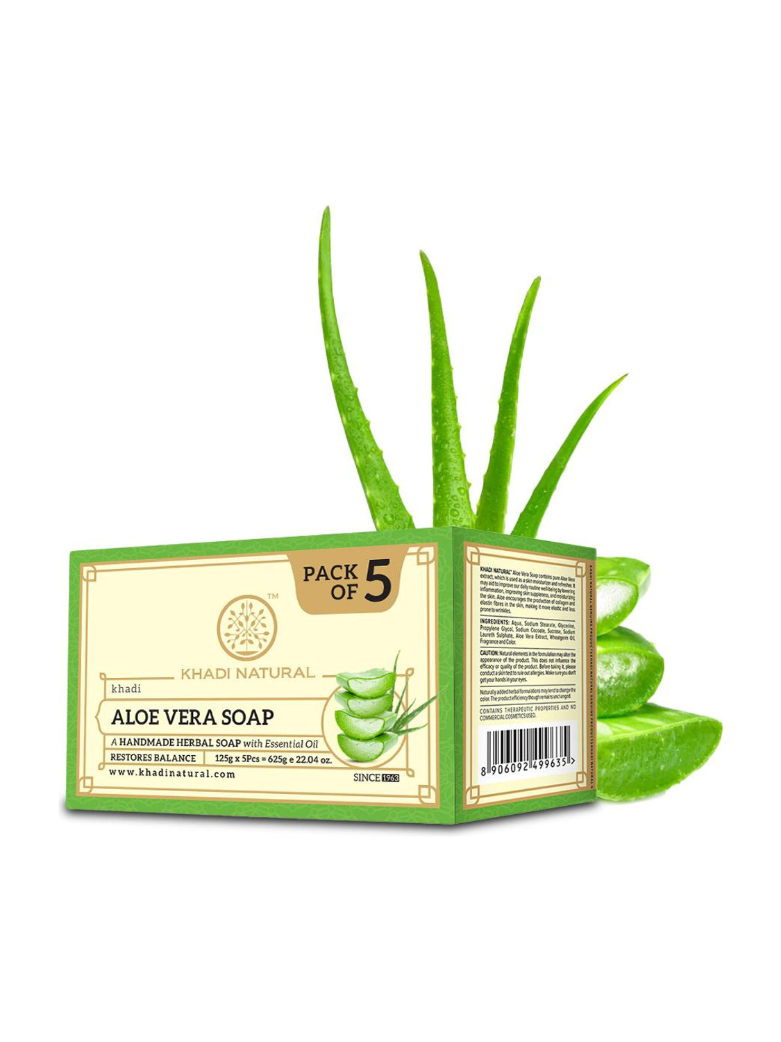 KHADI NATURAL Aloe Vera Soap for Smooth Hydrated Skin Pack of 5