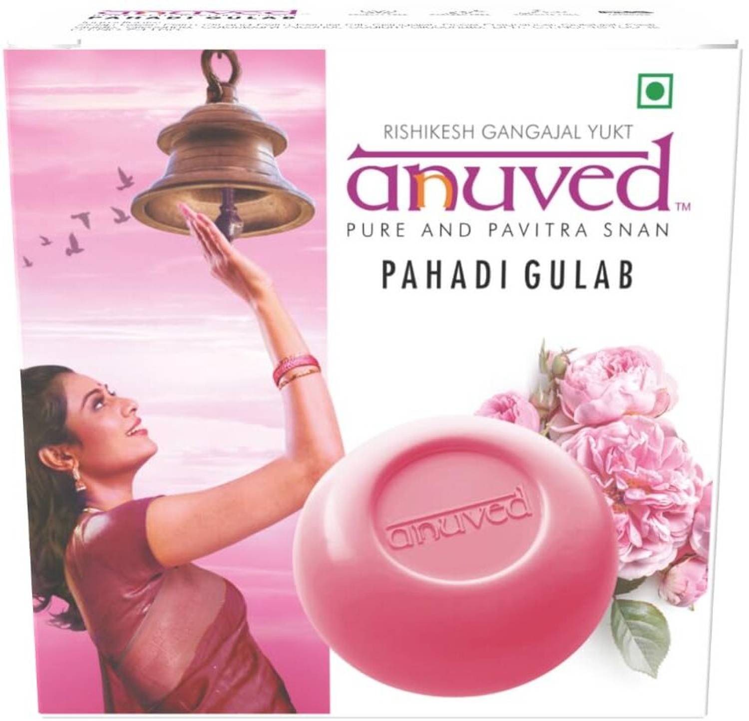 Anuved Herbal Pahadi Gulab Soap for Cooling & glowing Petal Soft Skin.125g(set of 3)