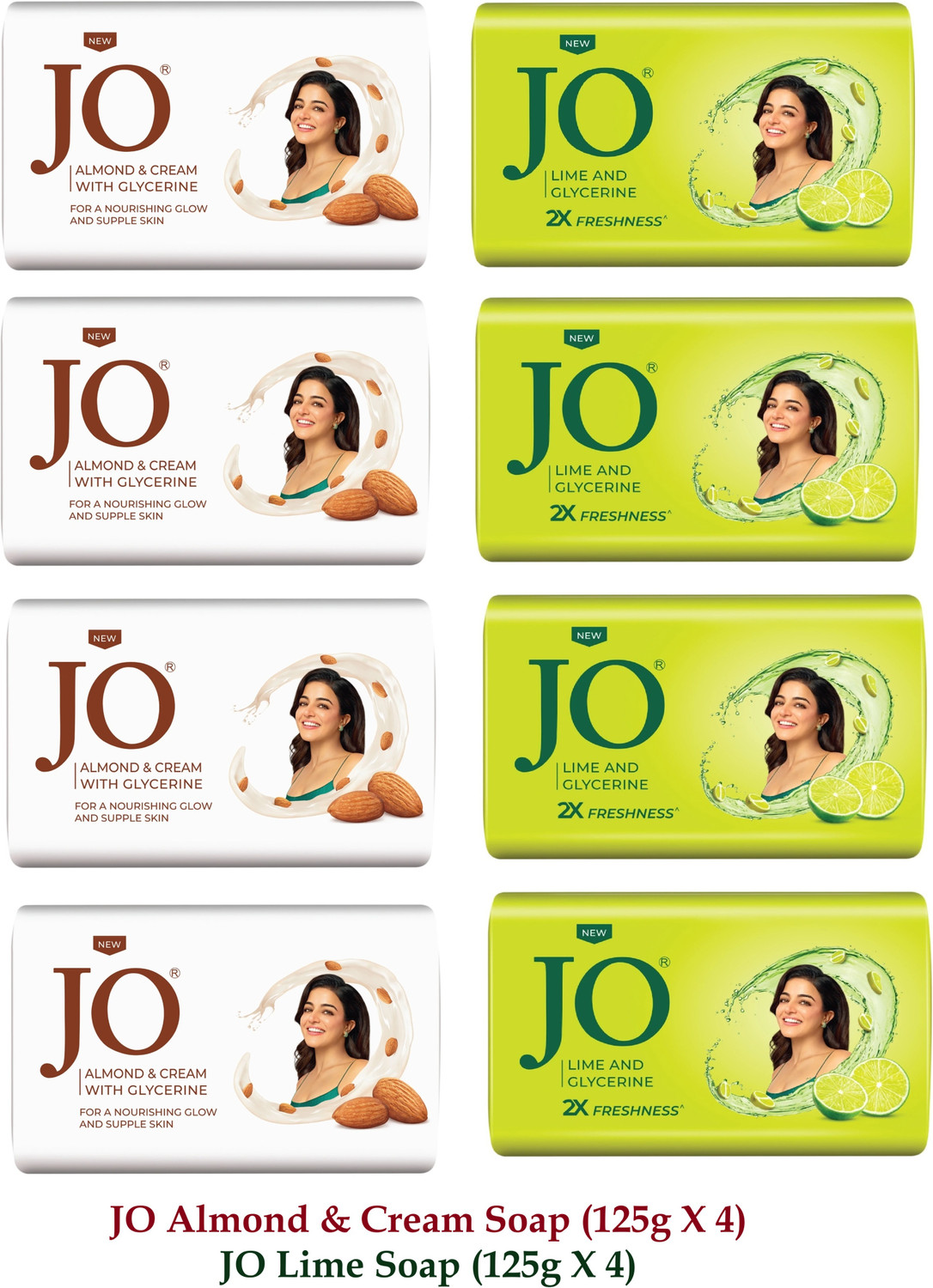 Image of Jo Fresh Lime(125g X4) & Almond & Cream (125g X 4) Soap with Glycerine