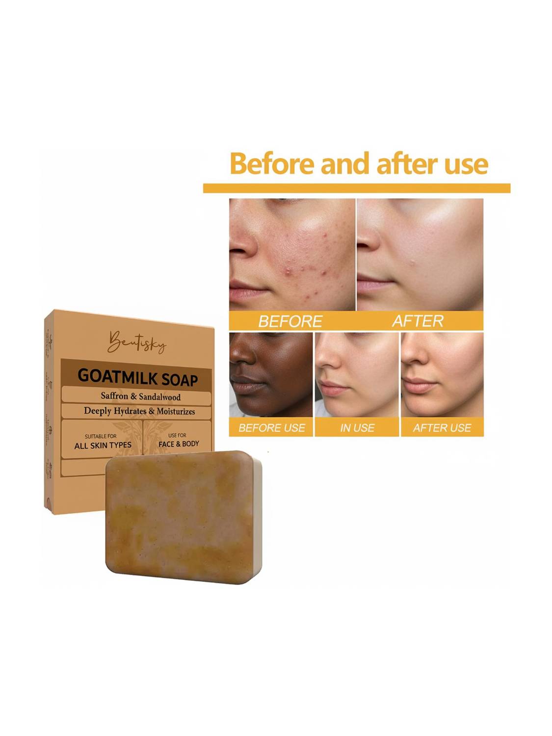 BEUTISKY Brightening & Moisturizing Goat Milk Soap (Saffron & Sandalwood) Bath Soap