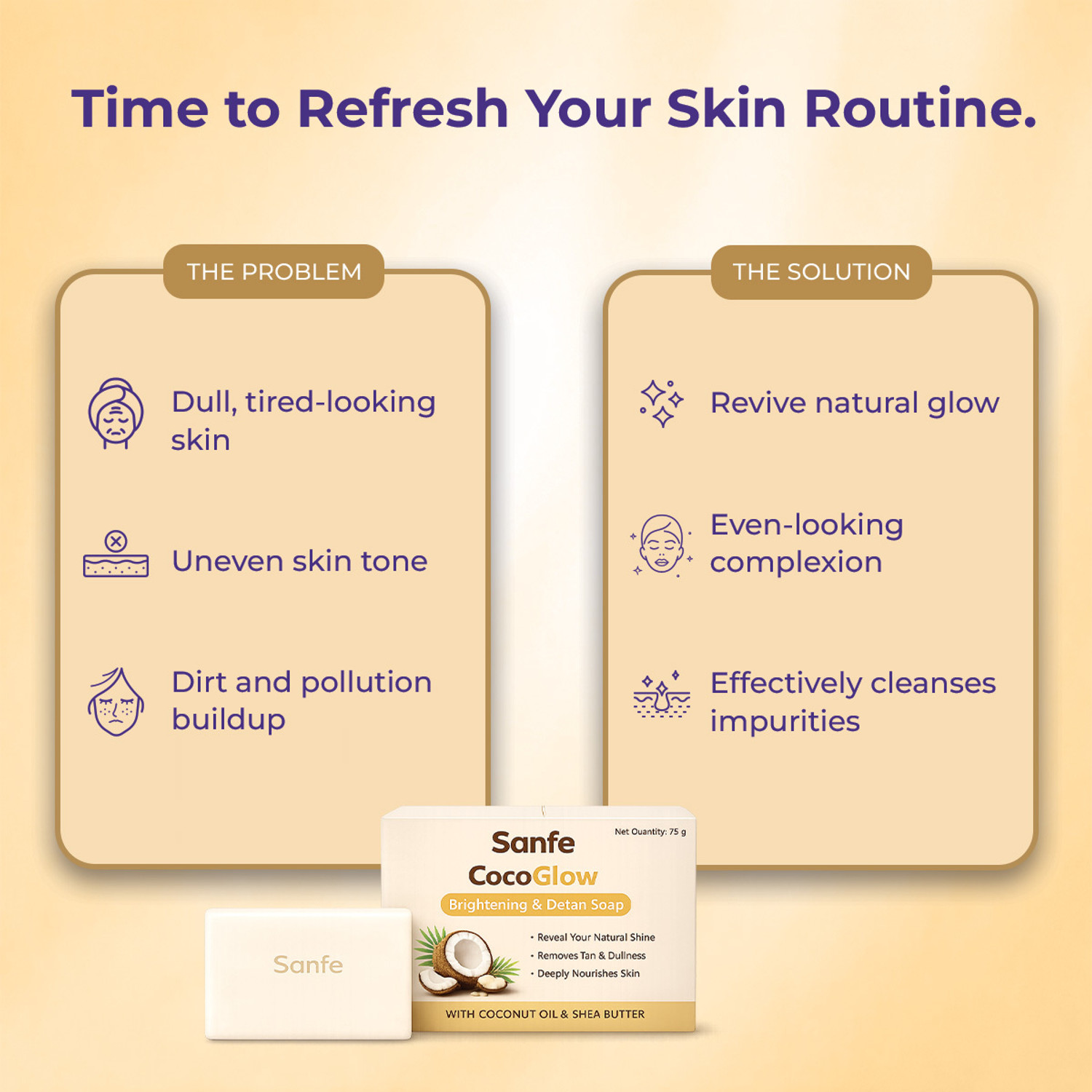 Image of Sanfe Cocoglow Brightening & Detan Soap| Suitable for Face & Body