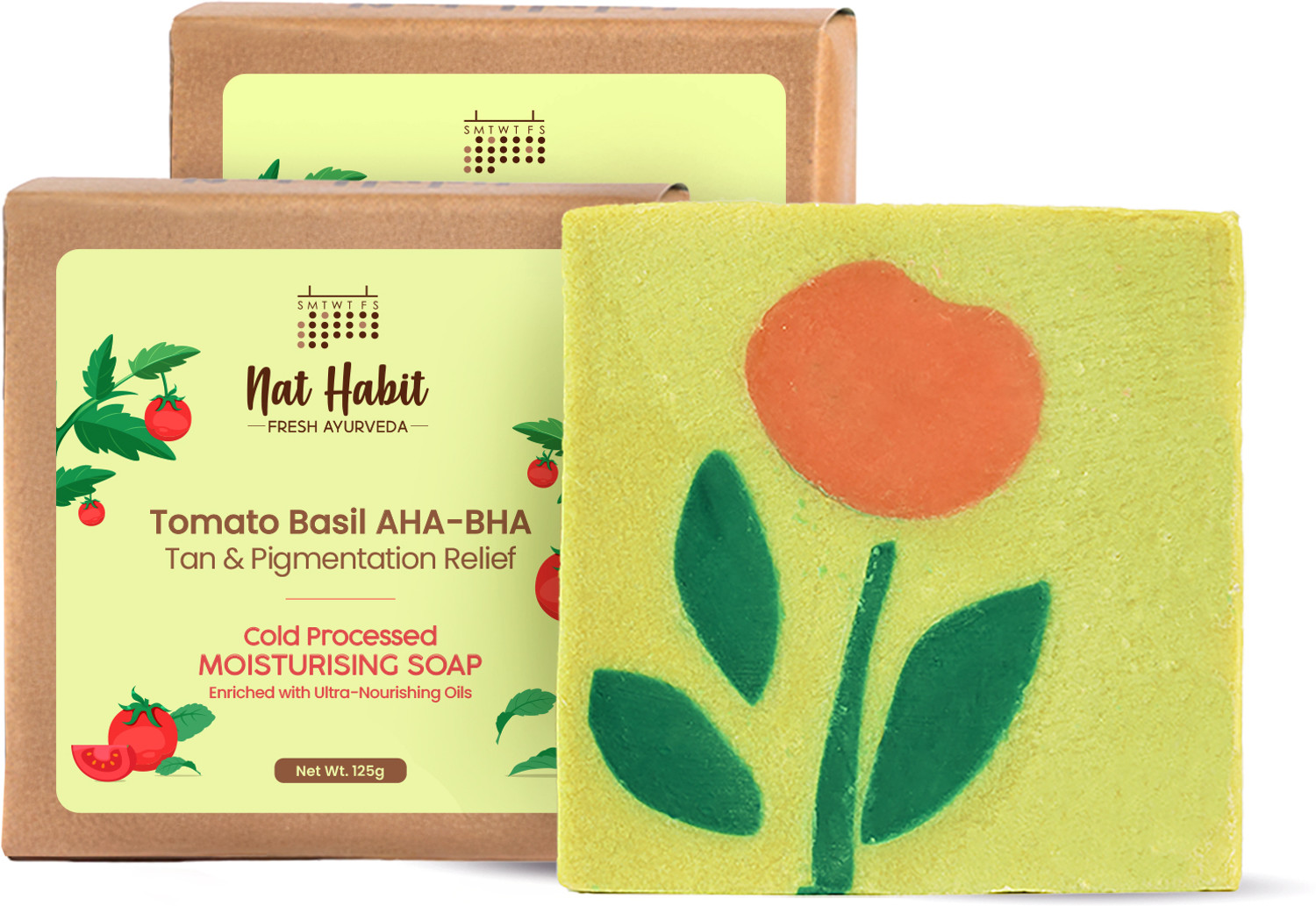 Image of Nat Habit Tomato Basil Tan Removal Soap for Glowing Skin Cold Pressed Bath Soap