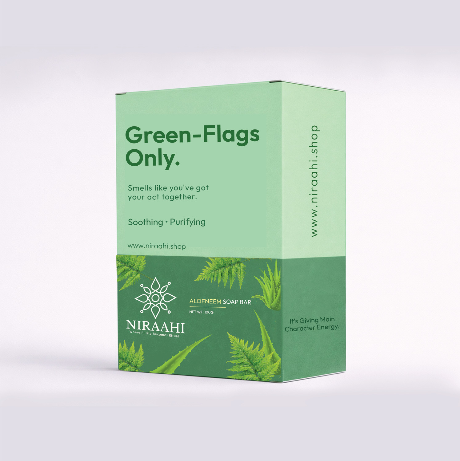 Image of Niraahi Aloe Neem Bathing Soap 100g | Deep Cleansing Herbal Bath Bar for Men & Women