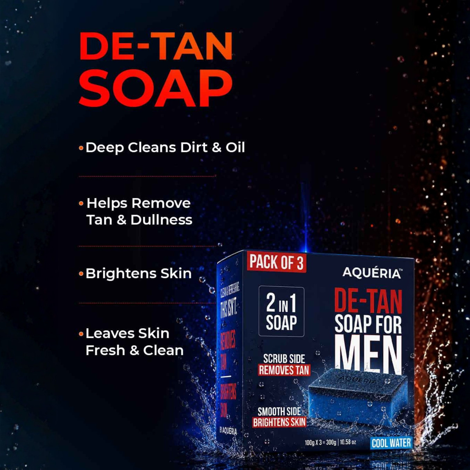 Image of Aqueria De-Tan & Brightening 2-in-1 Bath Soap for Men | Cool Water Fragrance