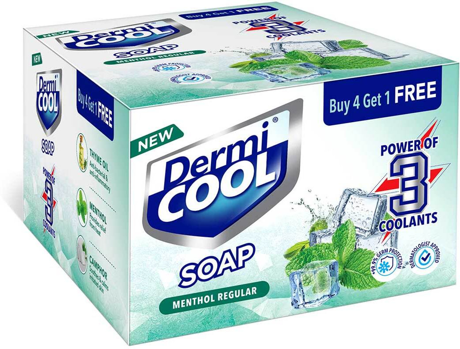Image of Dermicool Soap With The Power Of 3 Coolants | 125 GM Each | Pack of 4