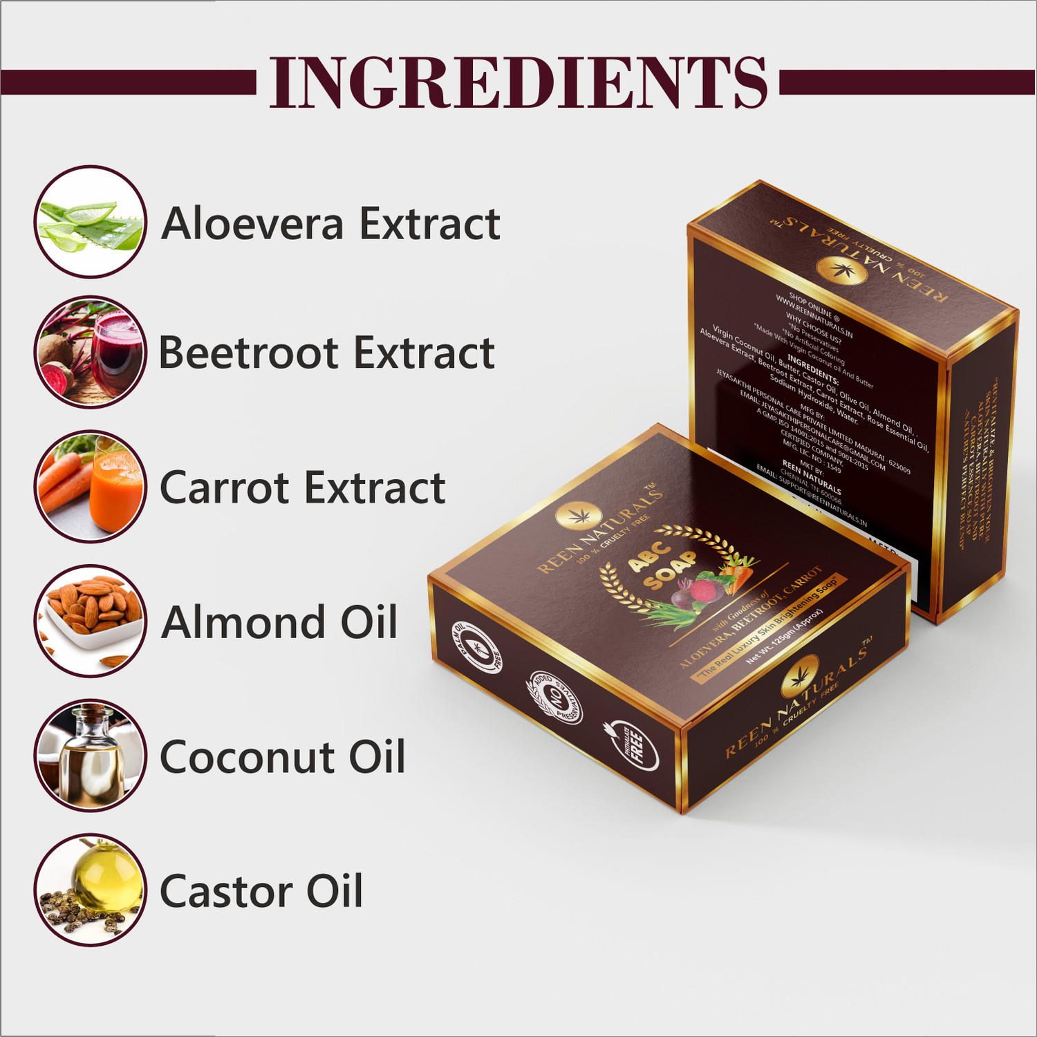 Image of REEN NATURALS PACK 3 - ABC SOAP | Luxury Soap Natural Extract of Aloe Vera, Beetroot & Carrot