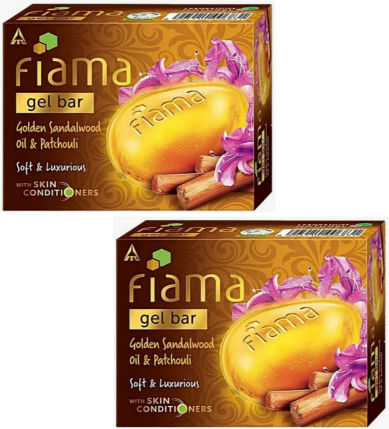 Image of FIAMA Gel Bar Soap Combo, Golden Sandalwood Oil & Patchouli, 125gx2 ,For Glowing Skin