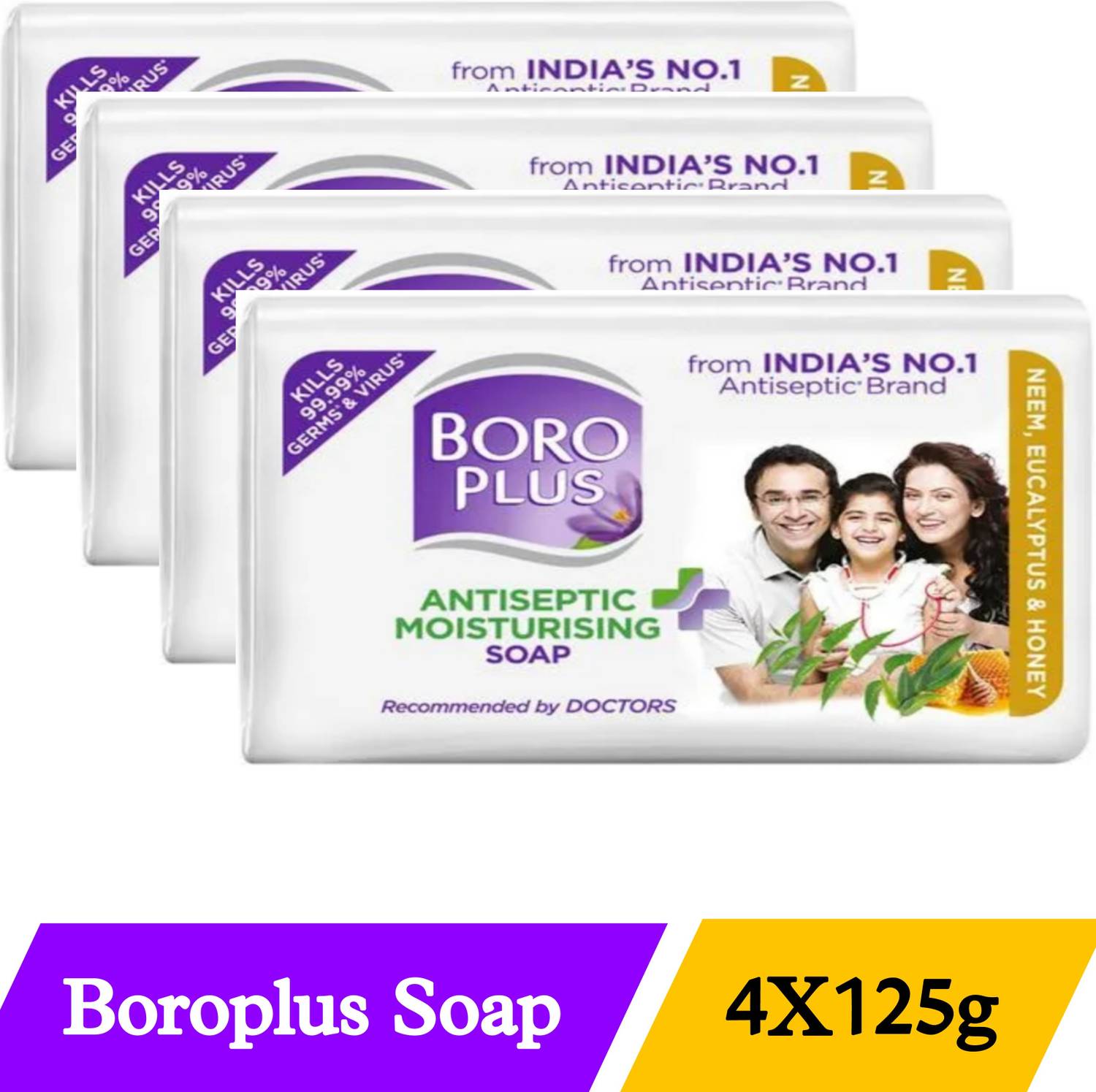 BOROPLUS Antiseptic + Moisturising Soap - Neem, Eucalyptus & Honey #@ (4x125g)
