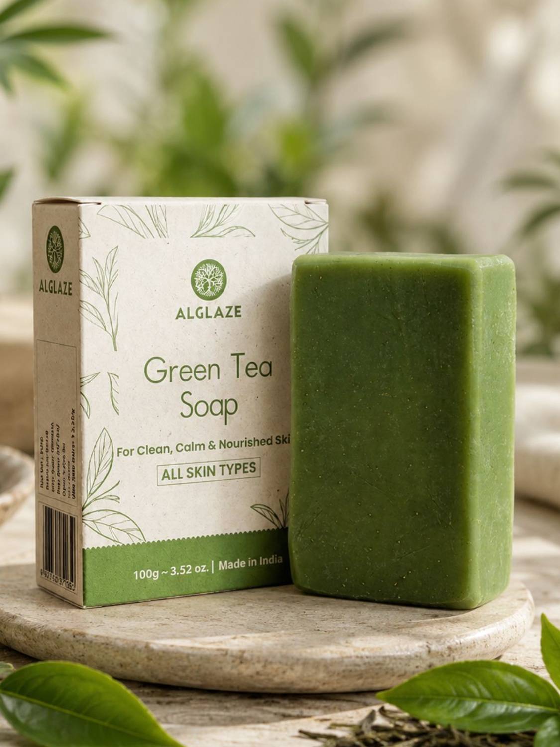 Alglaze Green Tea Soap With Shea Butter & Jojoba Oil - 100 g