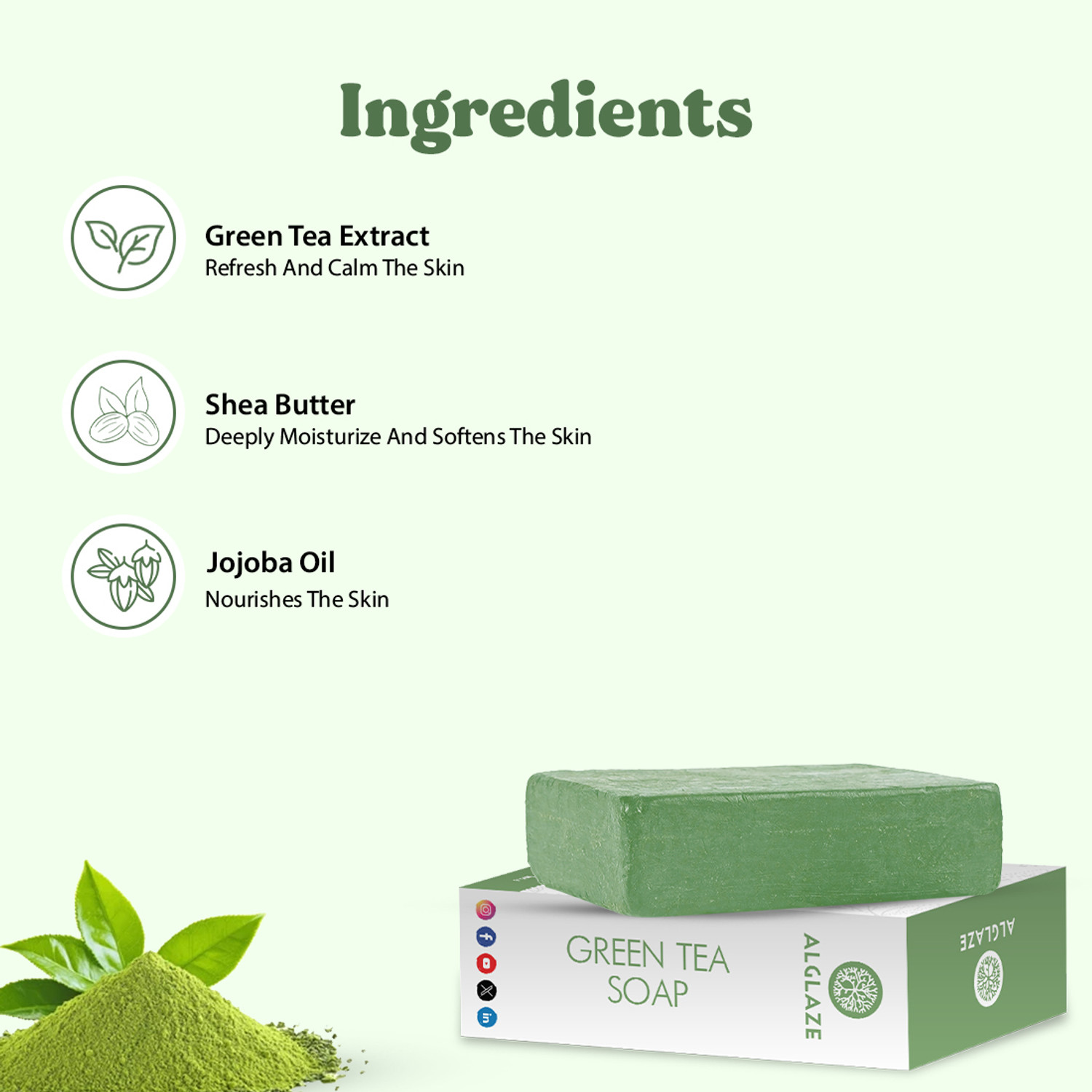 Image of Alglaze Green Tea Soap With Shea Butter & Jojoba Oil | Cleanses, Calms & Nourishes