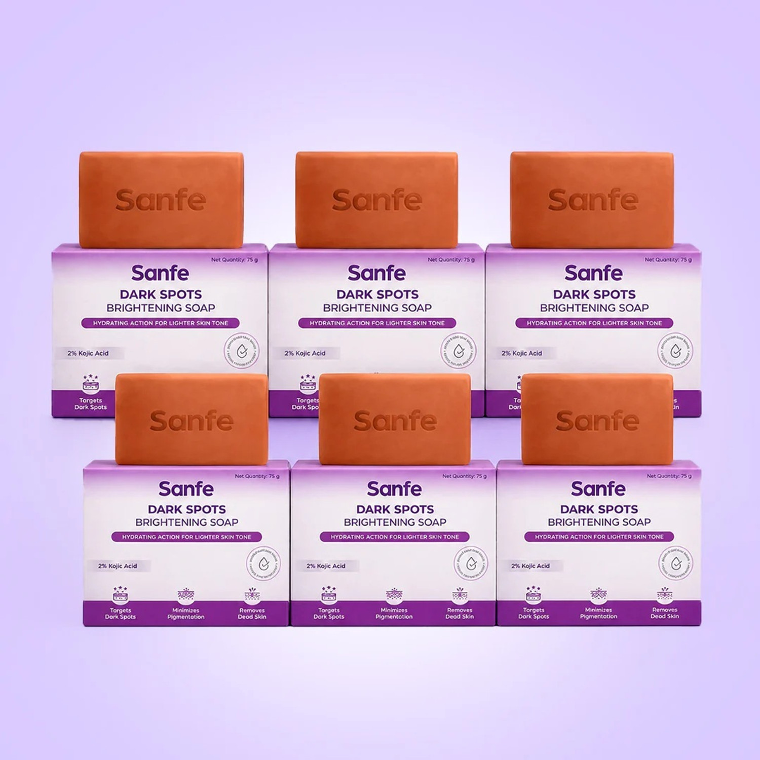 Sanfe Kojic Acid Soap for Brightening Skin | Face & Body De Tan Soap | Pack of 6