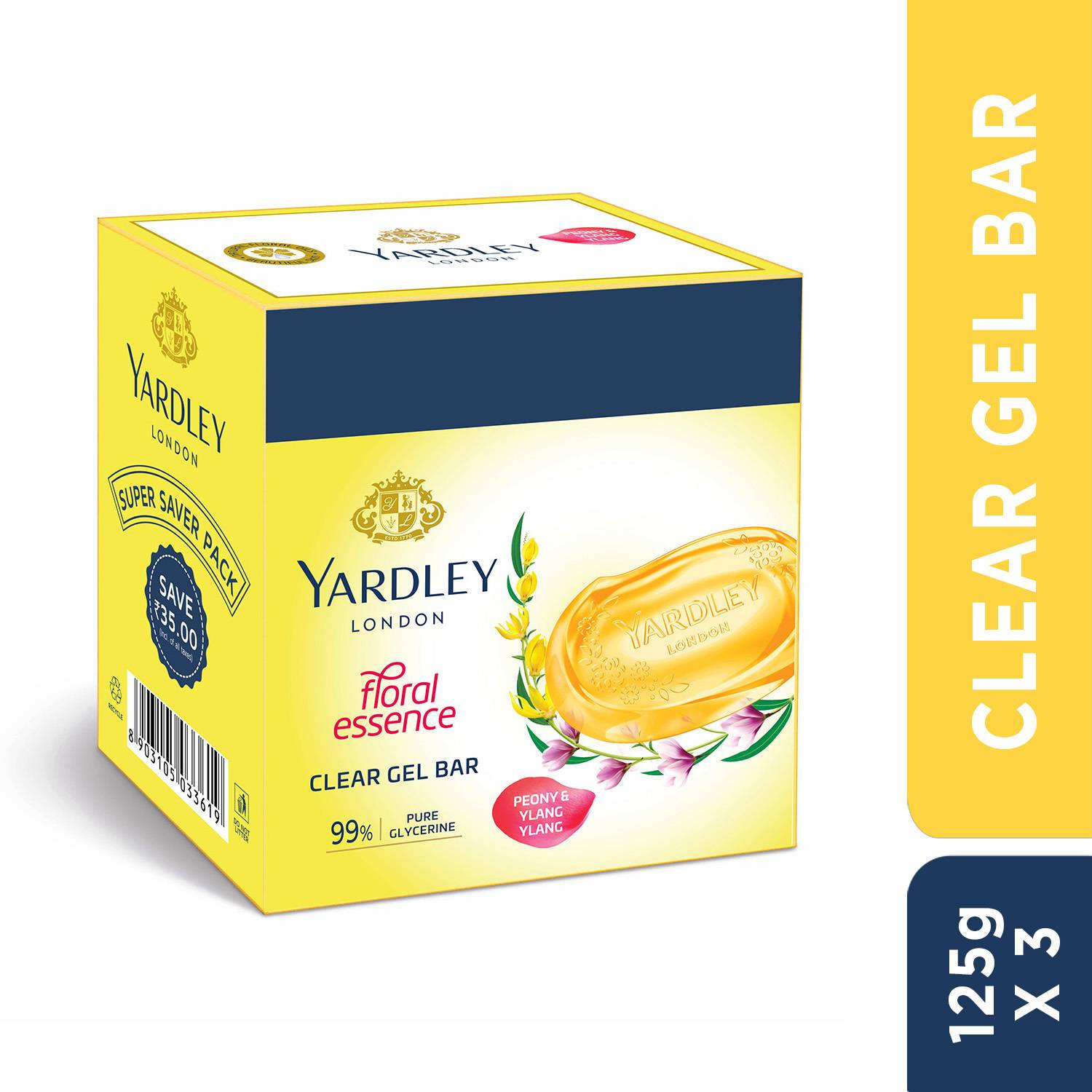 Yardley London Clear Gel Bar Peony & Ylang Ylang with 99% Pure Gl