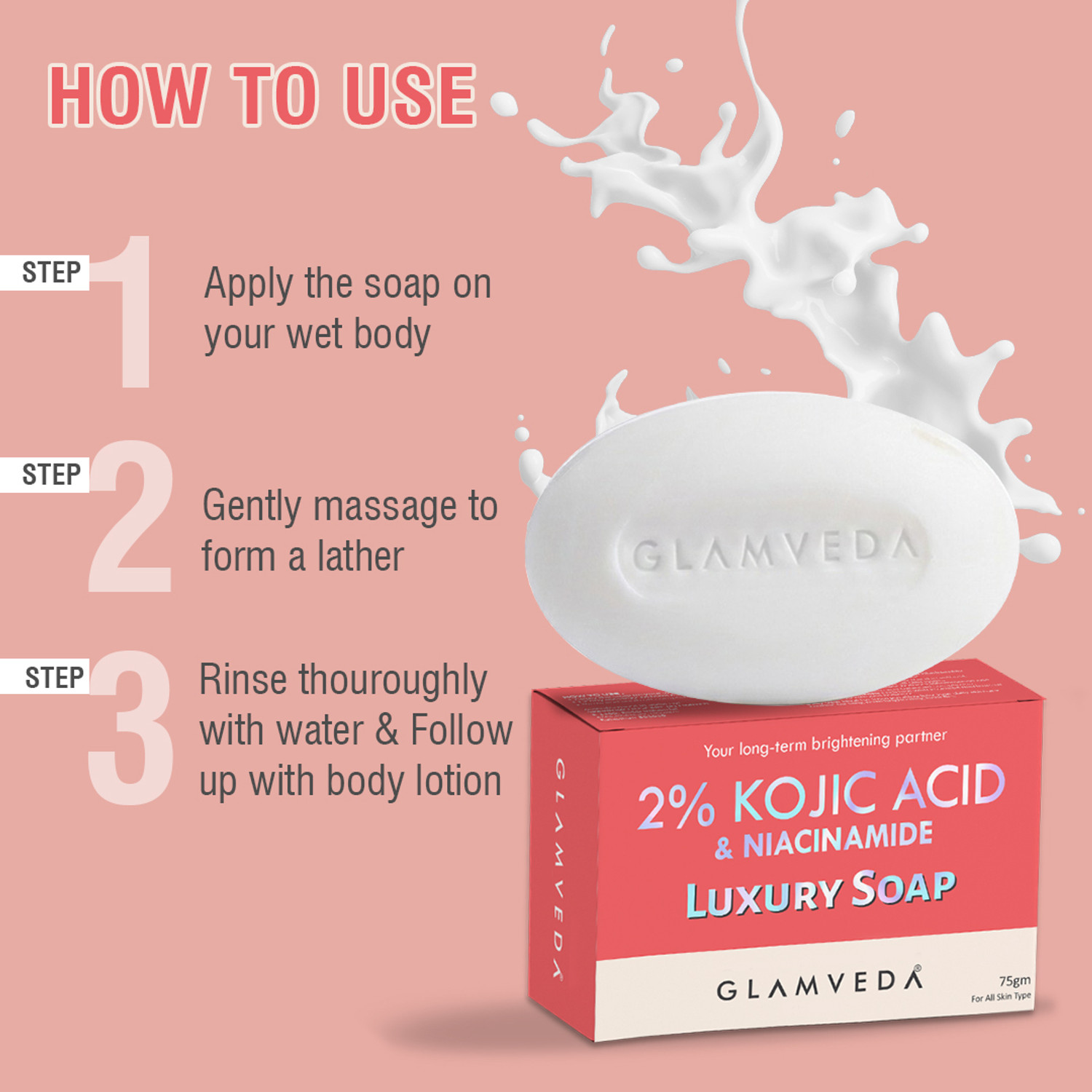 Image of GLAMVEDA 2% Kojic Acid Skin Lightening Soap with Niacinamide | For Dark Spots