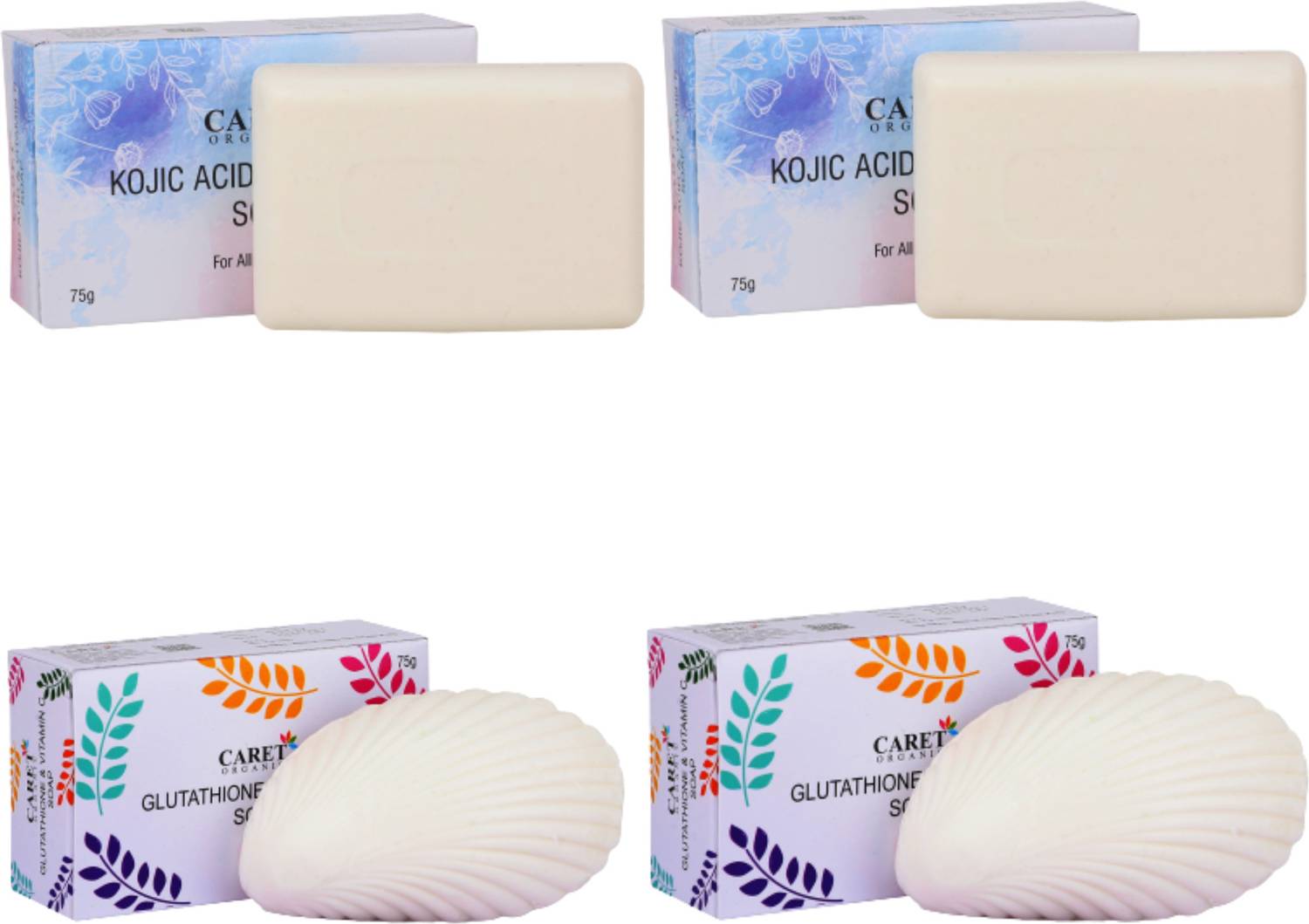 Caret Organic Kojic Acid & Vitamin C Soap (75G*2) AND Glutathione & Vitamin C Soap (75G*2)