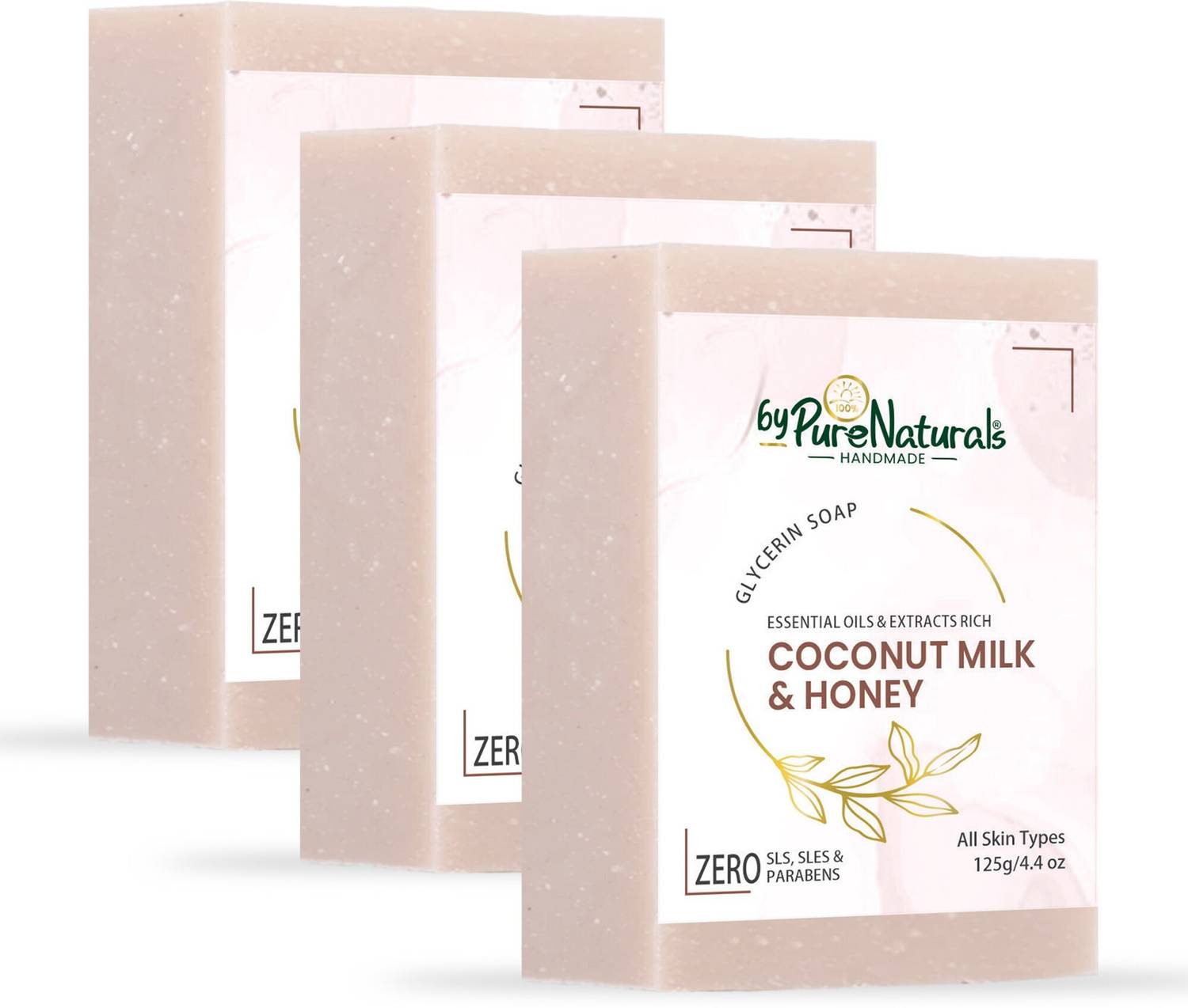 byPurenaturals Organic, Glycerin Made Coconut Milk & Honey Soap For Men Women 125gm Pack of 3…