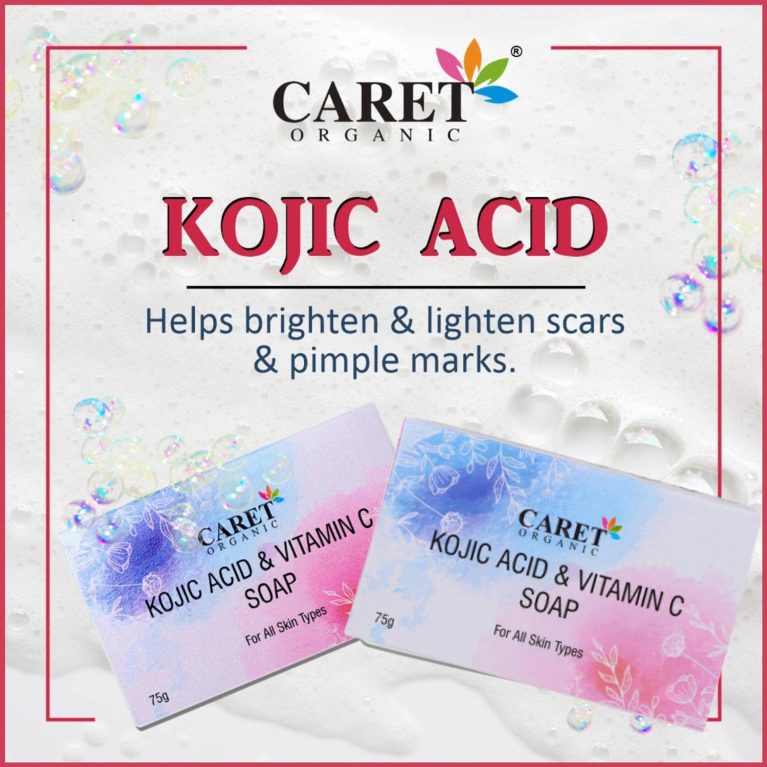Caret Organic Vitamin C Kojic Acid Soap For Remove Acne Scars - Paraben Free - Cruelty Free