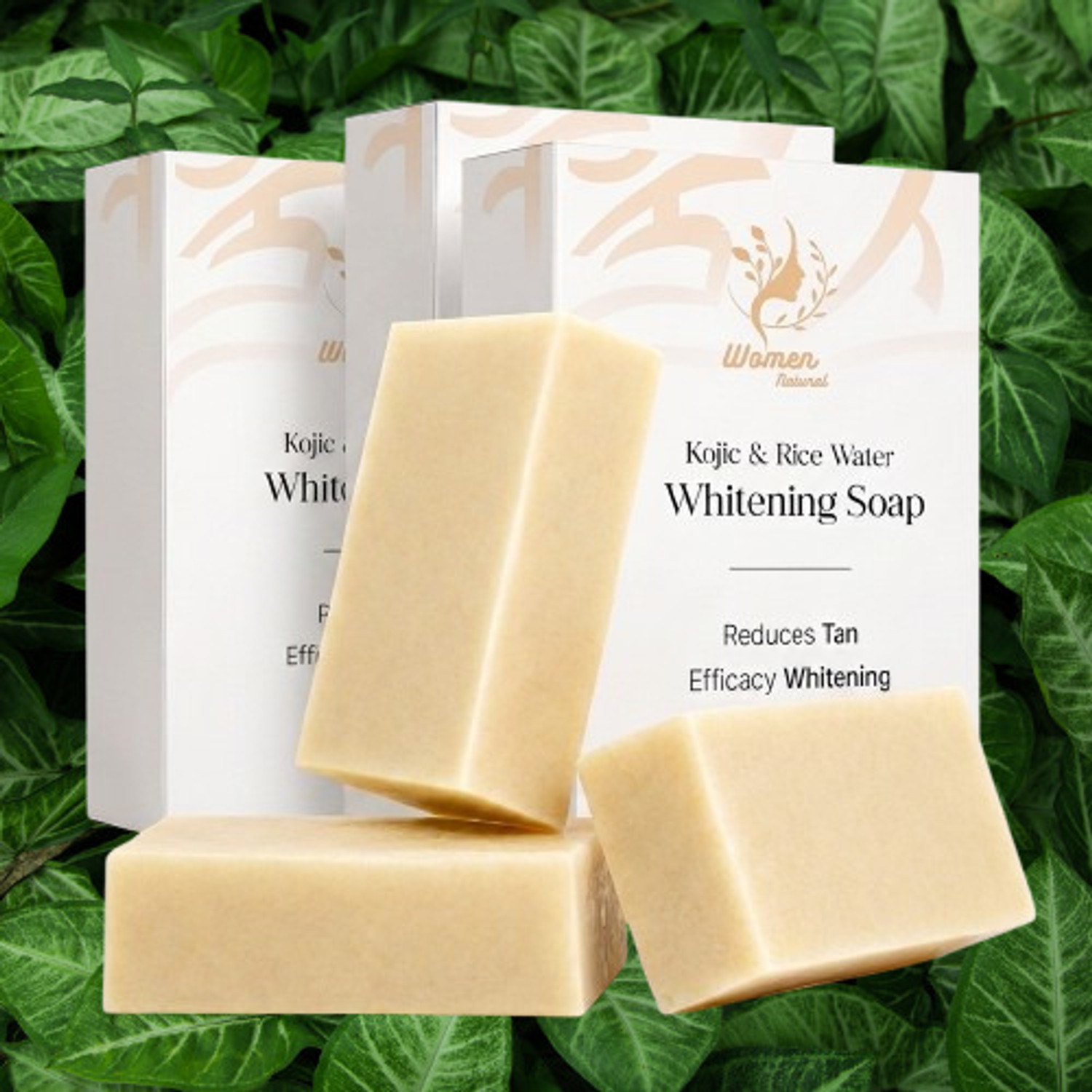 Image of women natural Kojic Acid Rice Water Soap | Pigmentation, Tan Removal & Whitening 01 (3 x 100 g)