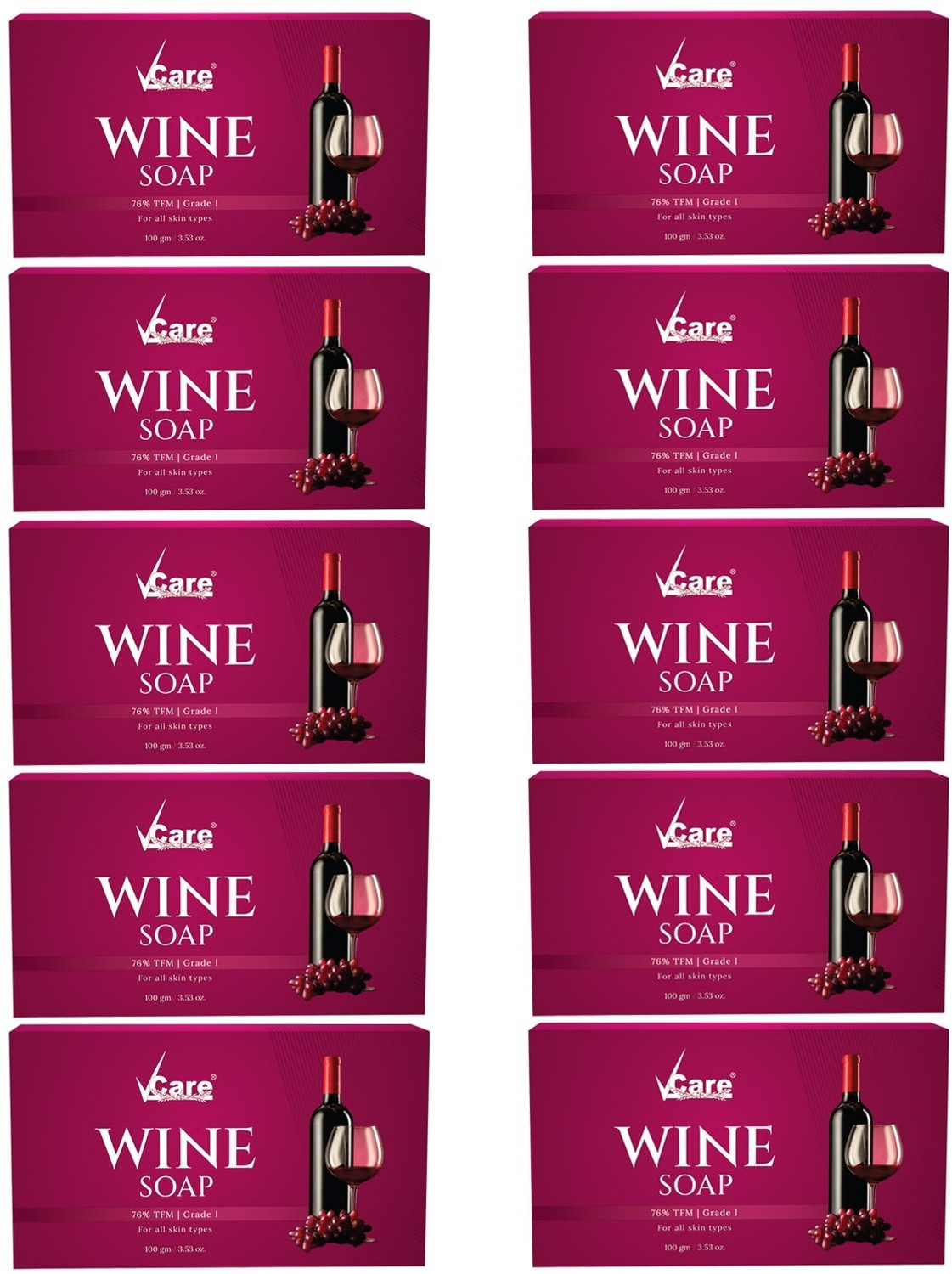 Vcare Red Wine Bathing Soap Bar for Body & Face 100g Reduce Fine Lines & Wrinkles PK10