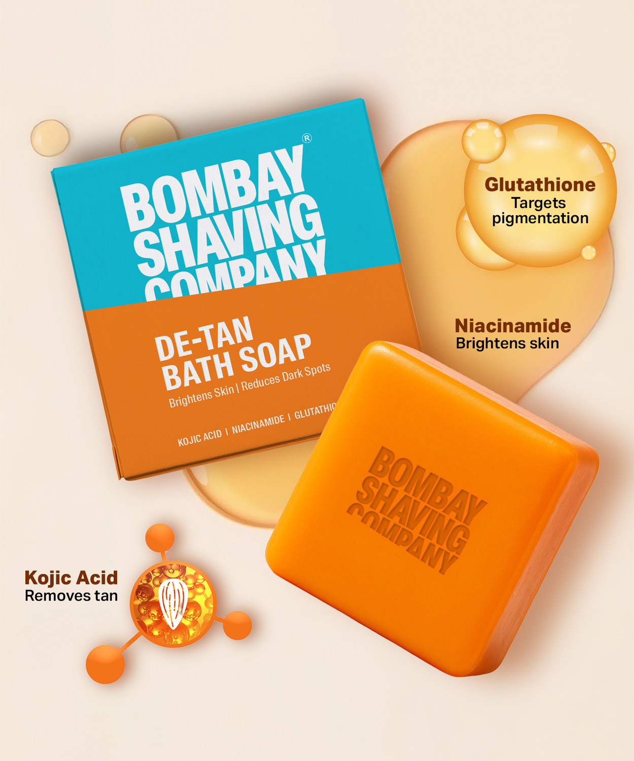Image of BOMBAY SHAVING COMPANY De-Tan Bath Soap with Kojic Acid, Niacinamide & Glutathione | 100g x3 Pack