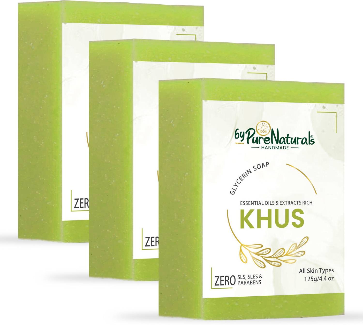 byPurenaturals Organic Natural Glycerin Made Khus Soap For Men Women 125gm Pack of 3